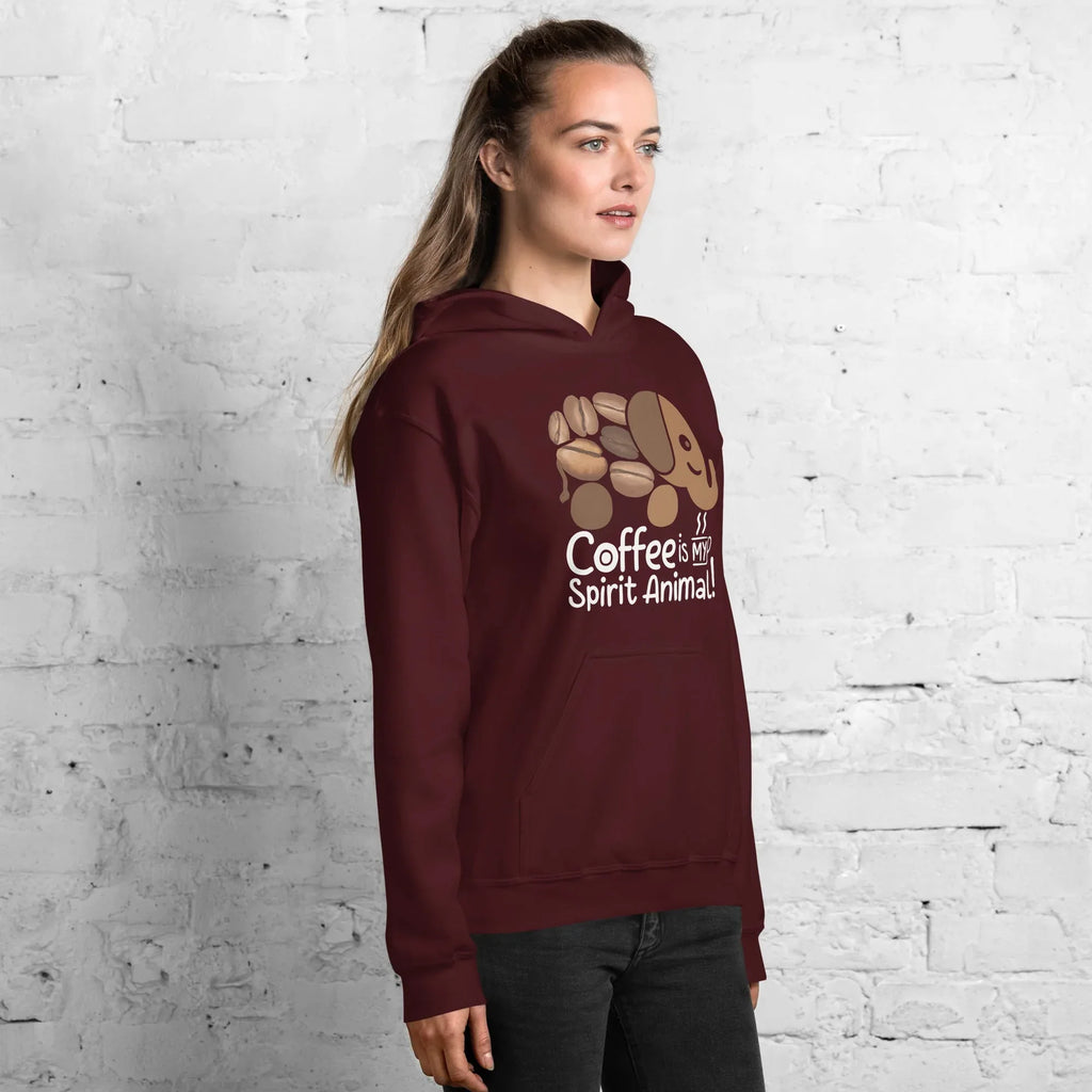 Unisex Hoodie | Coffee Is My Spirit Animal hoodie AwRans Clothing unisex-heavy-blend-hoodie-maroon-right-front-681635a53c0d1