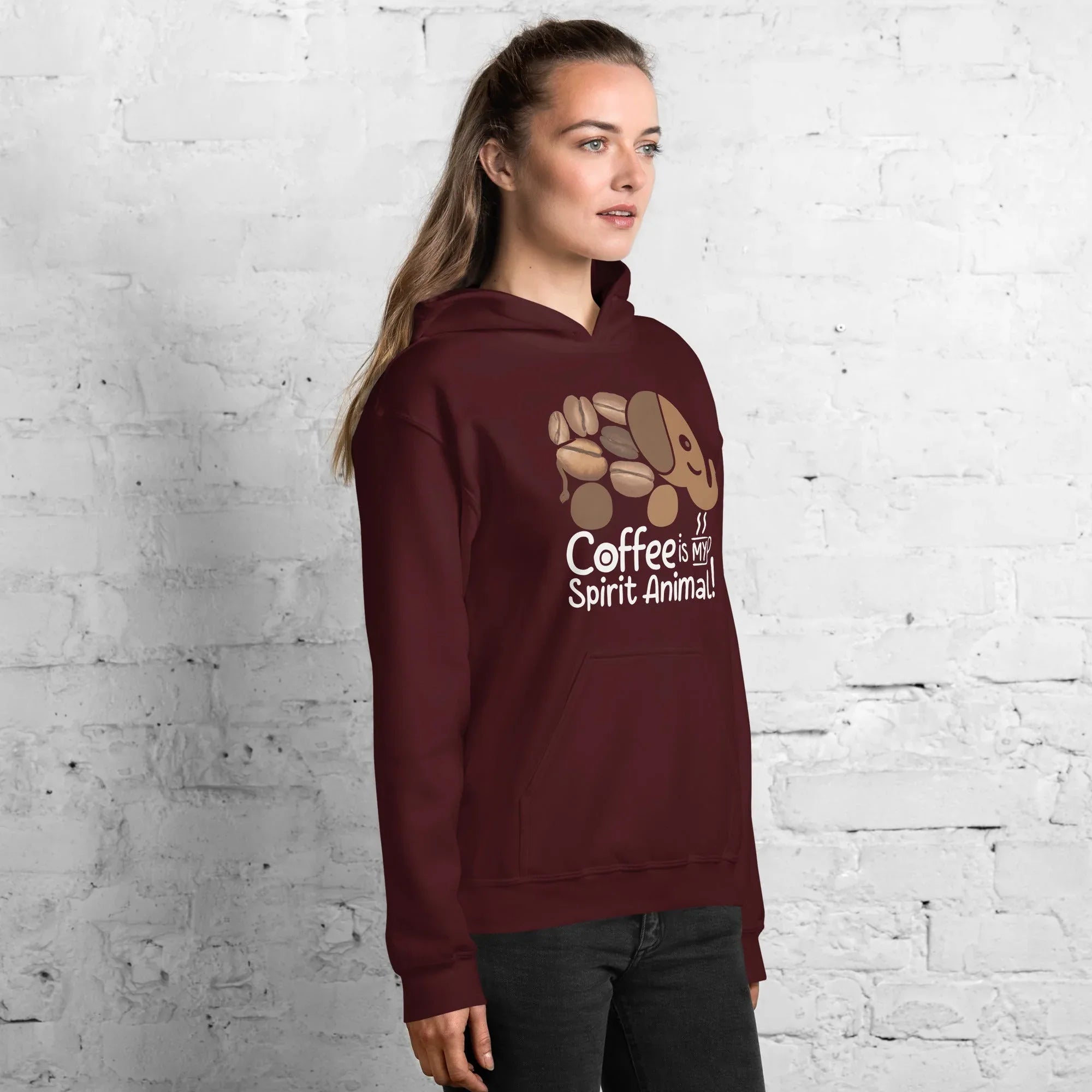 Unisex Hoodie | Coffee Is My Spirit Animal hoodie AwRans Clothing unisex-heavy-blend-hoodie-maroon-right-front-681635a53c0d1