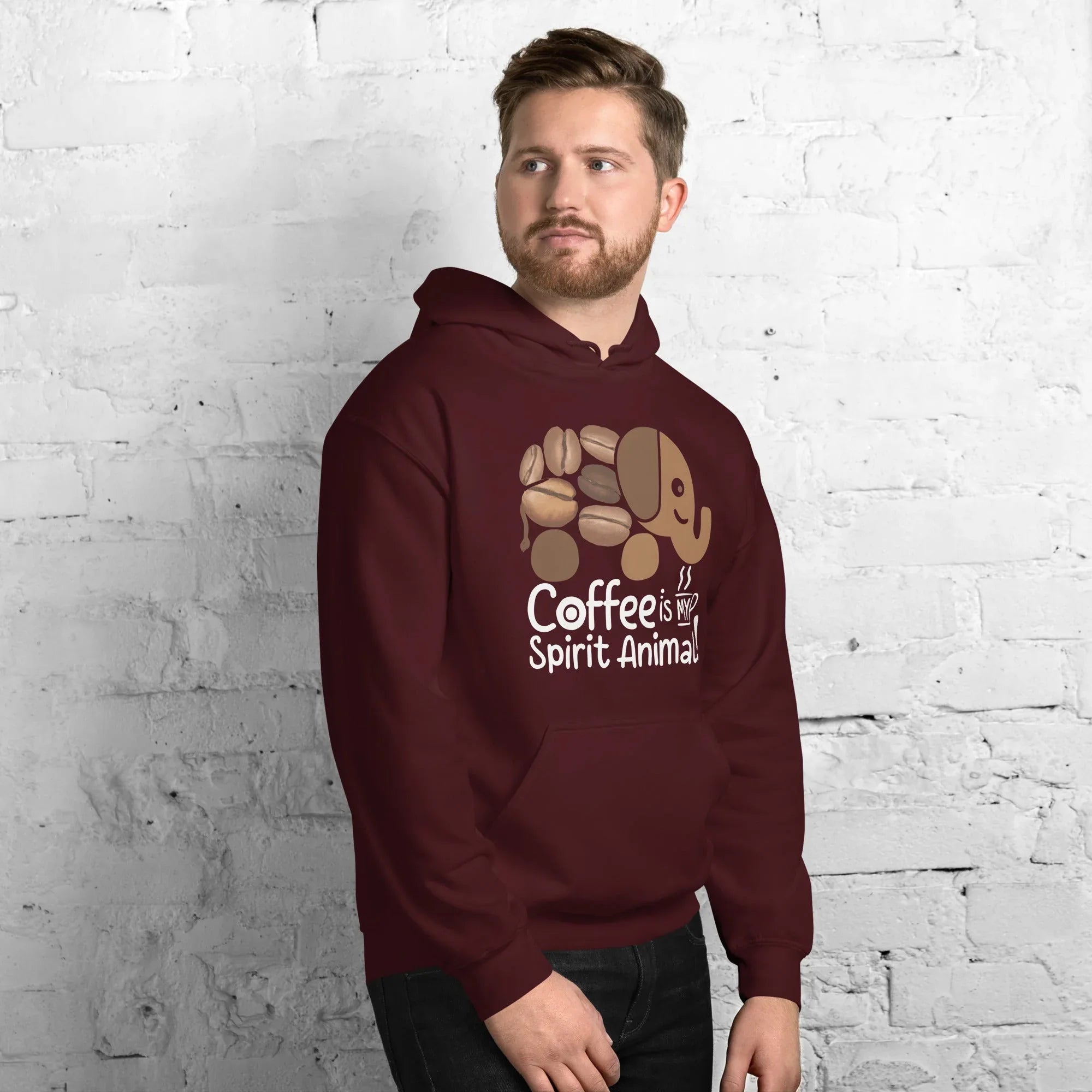 Unisex Hoodie | Coffee Is My Spirit Animal hoodie AwRans Clothing unisex-heavy-blend-hoodie-maroon-right-front-681635a53dbf0