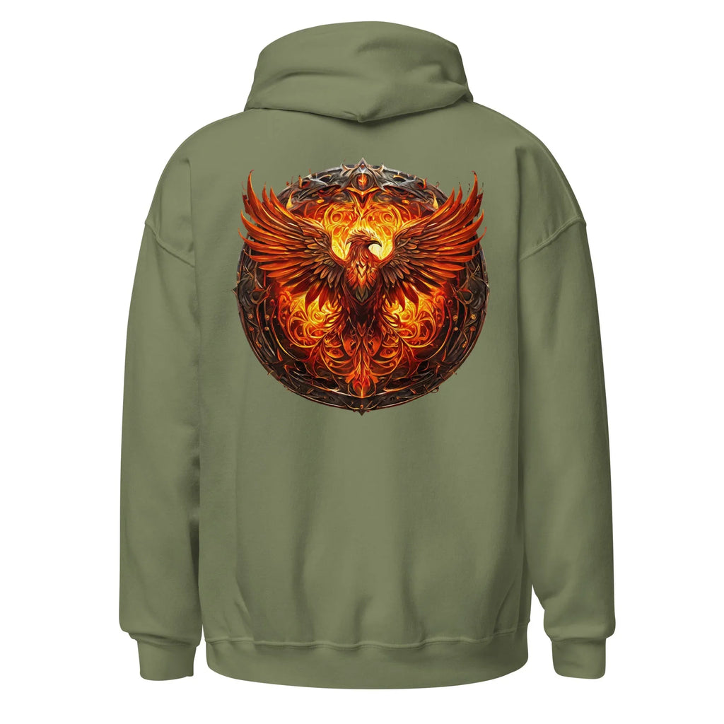 Unisex | Phoenix's Anger Hoodie hoodie AwRans Clothing unisex-heavy-blend-hoodie-military-green-back-6633831685143