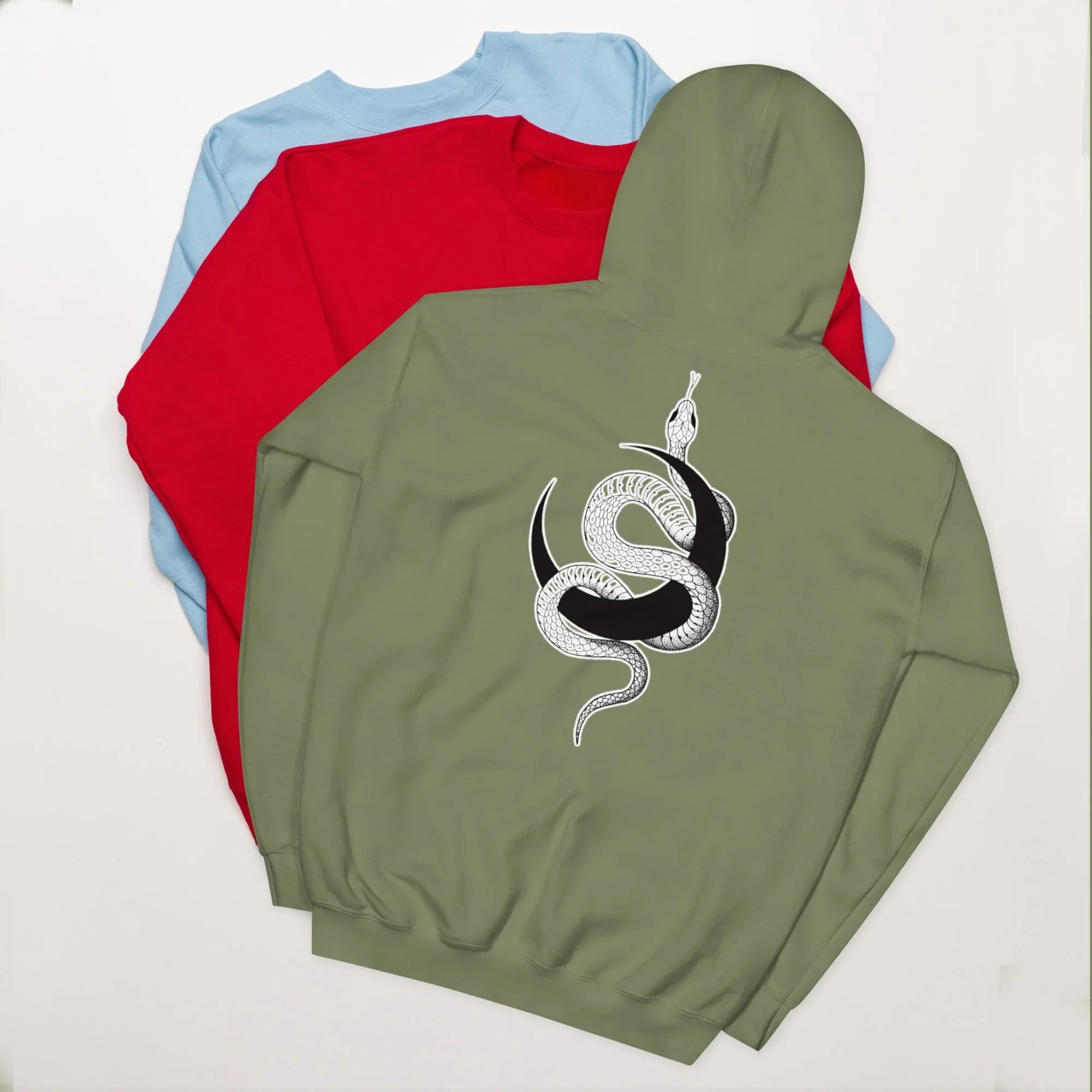Unisex | Moon Snake Hoodie Military Green hoodie AwRans Clothing unisex-heavy-blend-hoodie-military-green-back-66403b39c3828