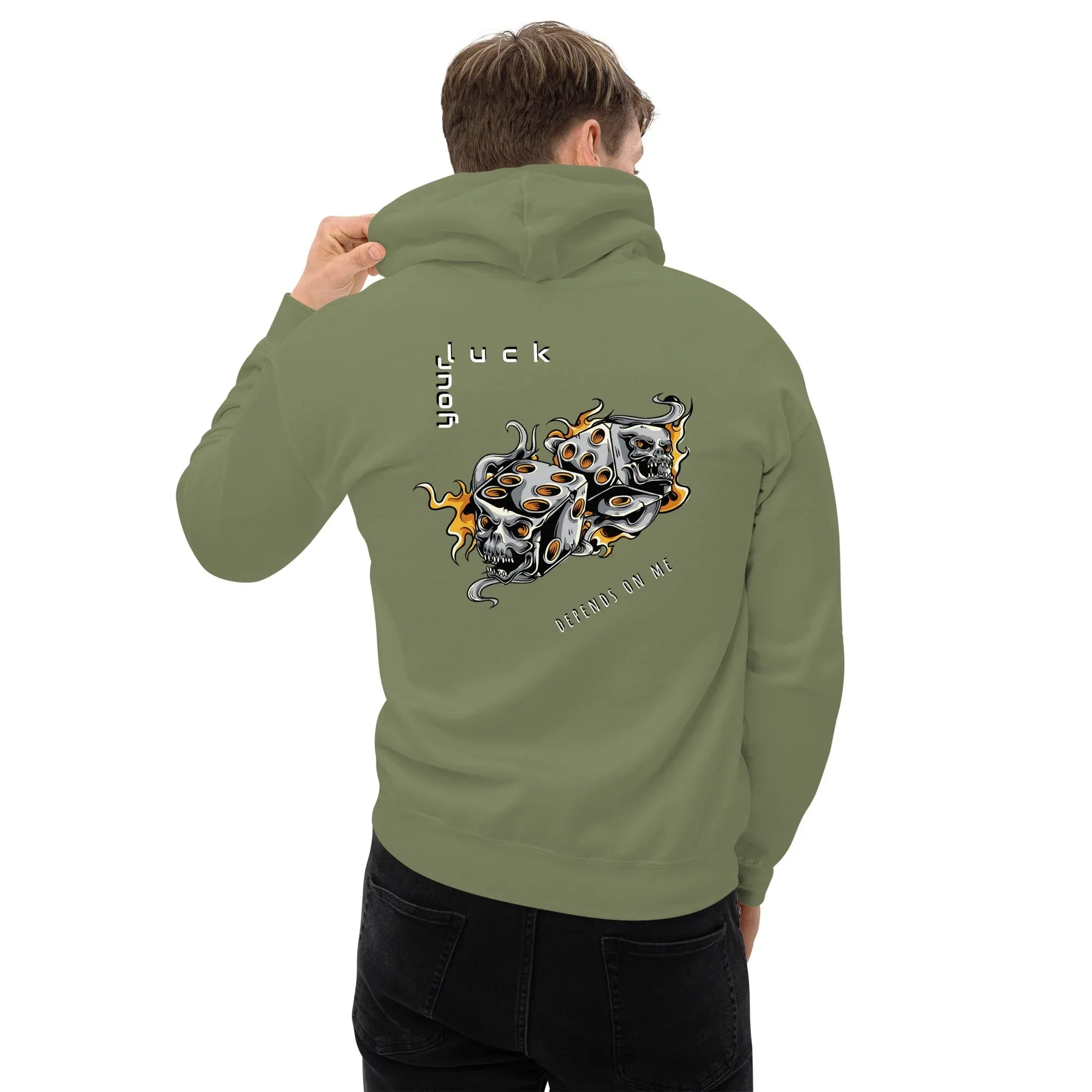 Men's | Your Luck Depends On Me Hoodie hoodie AwRans Clothing unisex-heavy-blend-hoodie-military-green-back-6651ba2d784d0
