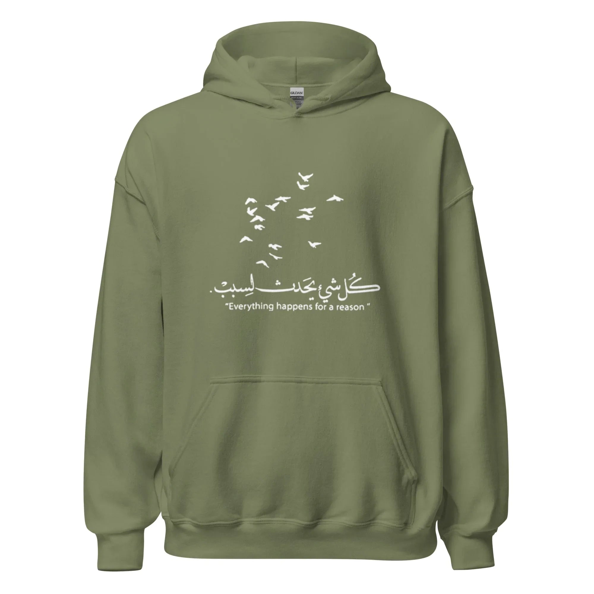 ARABIC Unisex | Everything Happens For A Reason Hoodie Military Green hoodie AwRans Clothing unisex-heavy-blend-hoodie-military-green-front-664f64576a29f