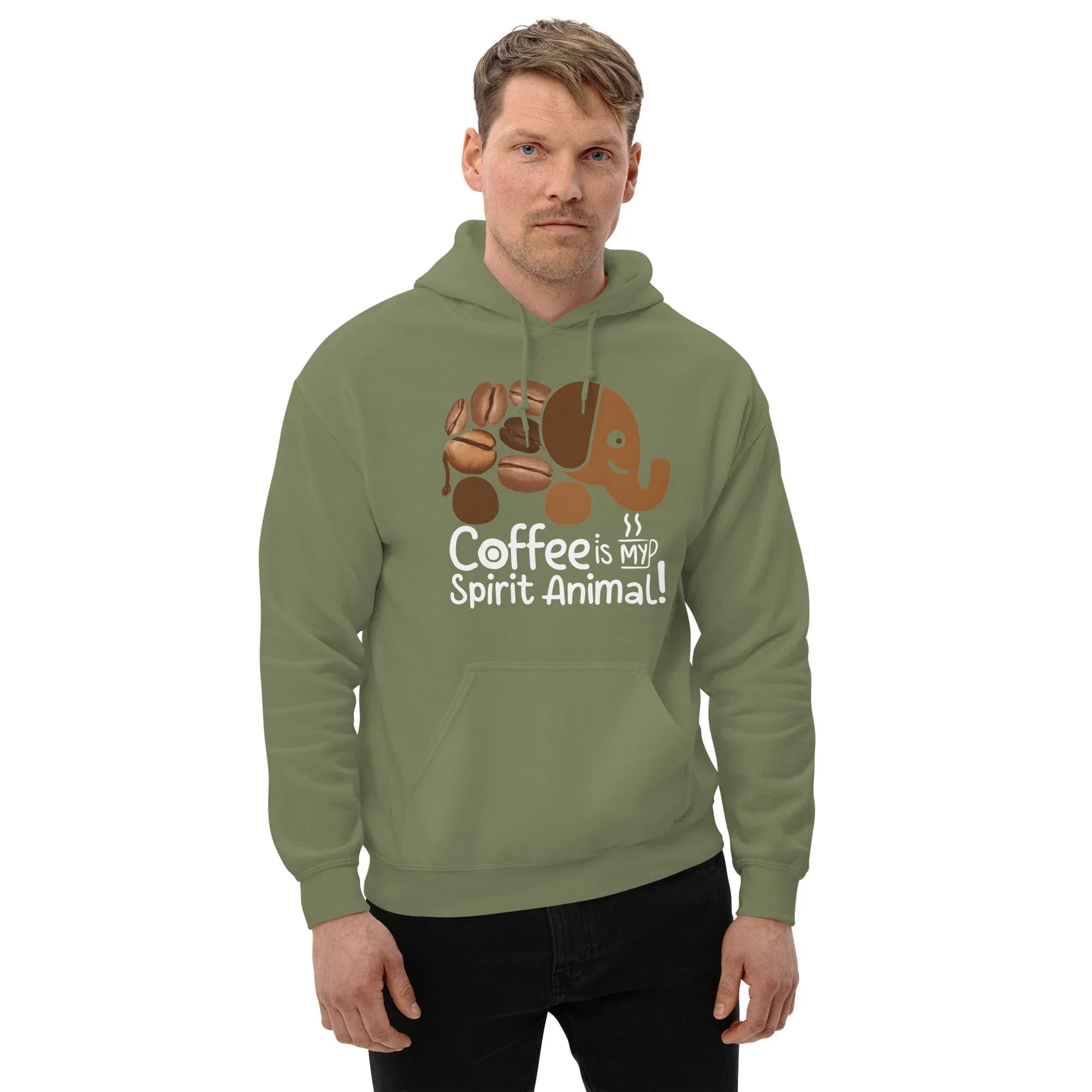 Unisex Hoodie | Coffee Is My Spirit Animal hoodie AwRans Clothing unisex-heavy-blend-hoodie-military-green-front-681635a63f834