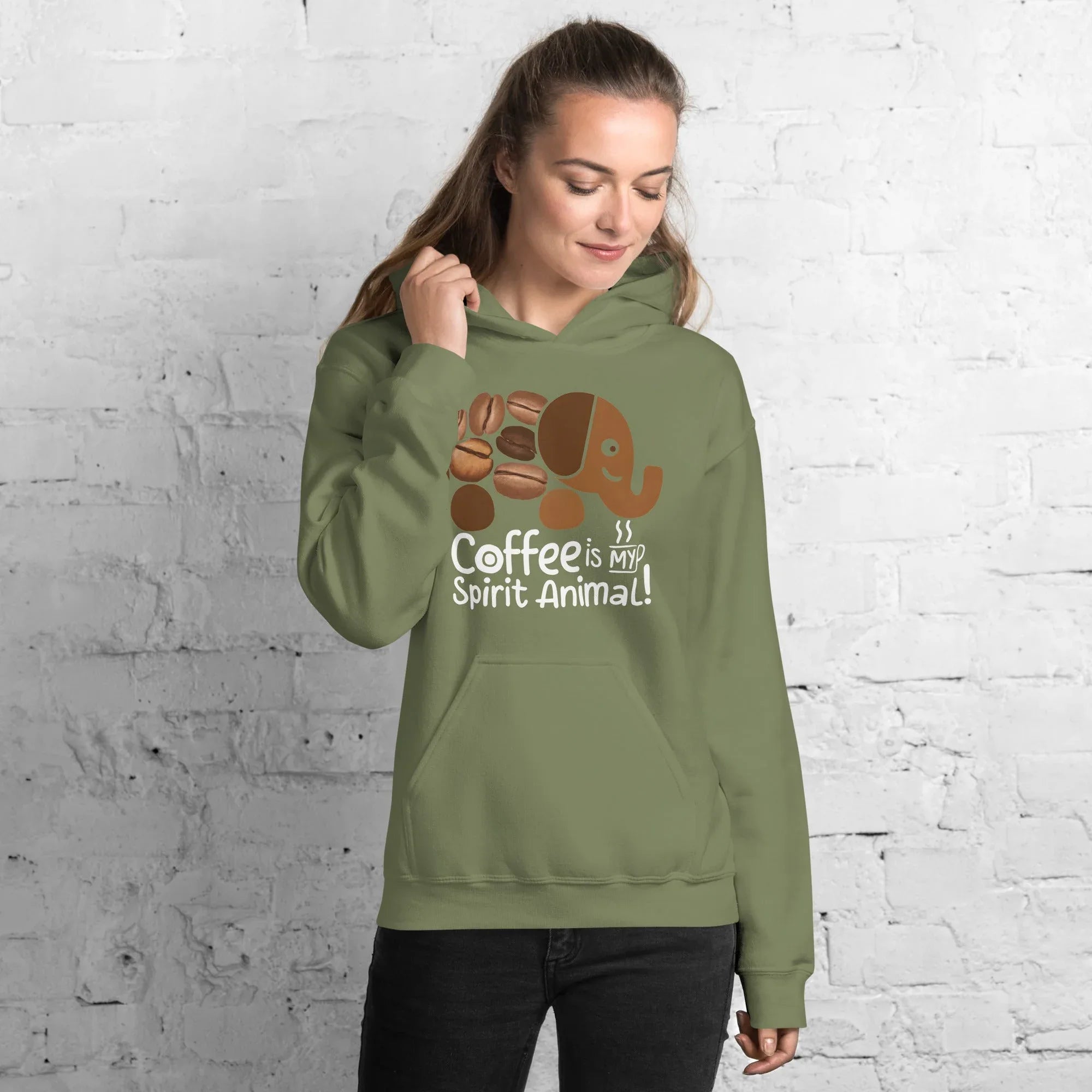 Unisex Hoodie | Coffee Is My Spirit Animal hoodie AwRans Clothing unisex-heavy-blend-hoodie-military-green-front-681635a64bdf3