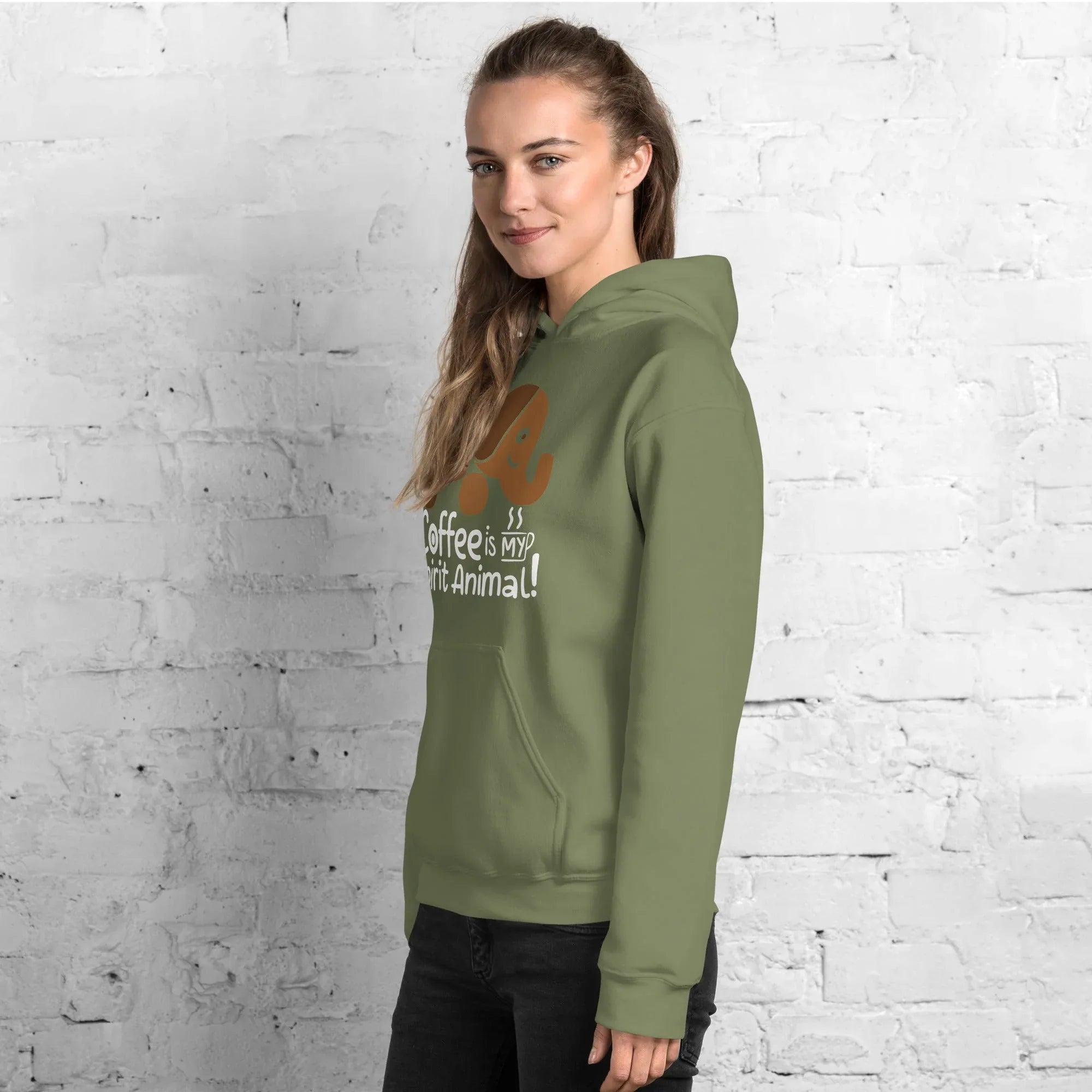 Unisex Hoodie | Coffee Is My Spirit Animal hoodie AwRans Clothing unisex-heavy-blend-hoodie-military-green-left-front-681635a60d905