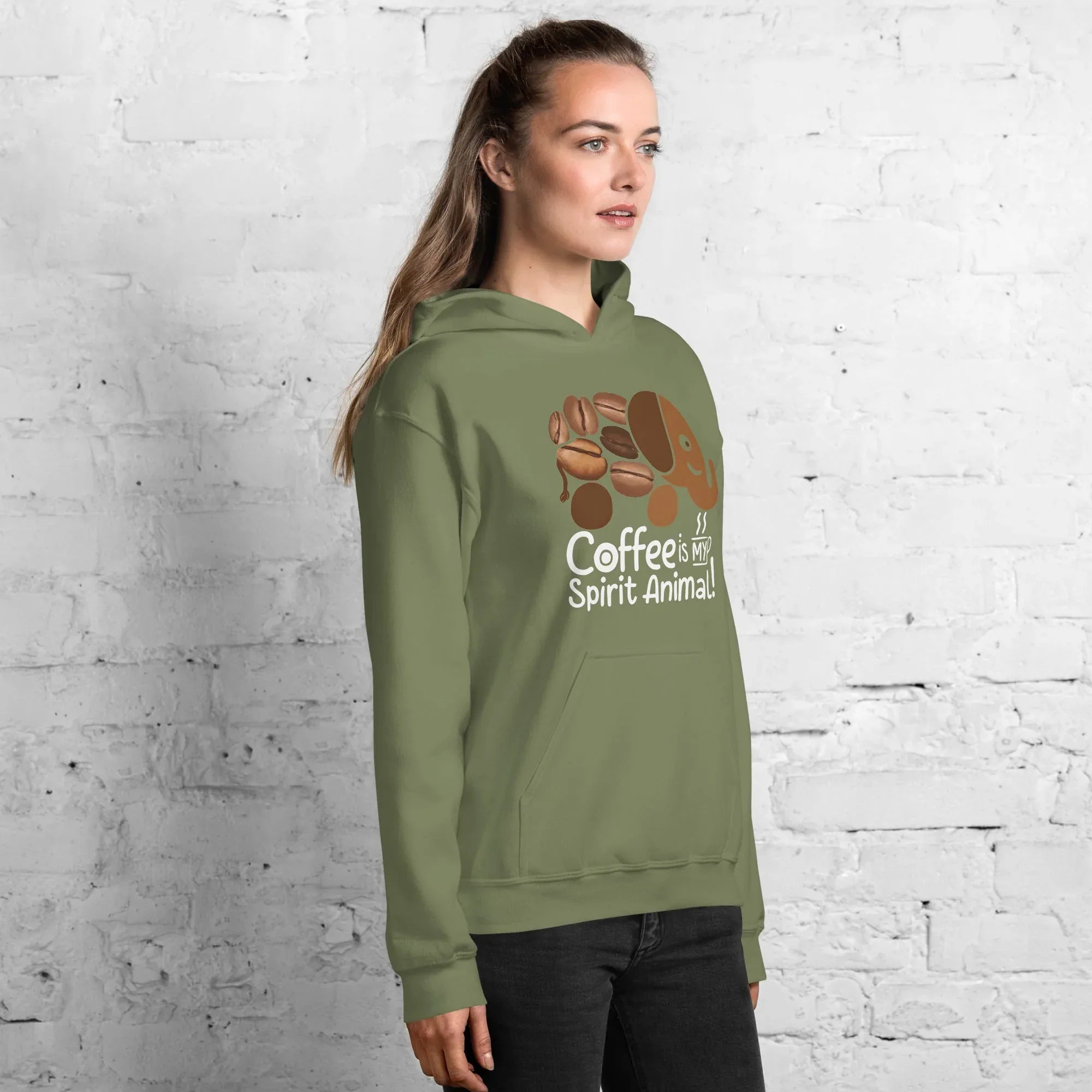 Unisex Hoodie | Coffee Is My Spirit Animal hoodie AwRans Clothing unisex-heavy-blend-hoodie-military-green-right-front-681635a618f71