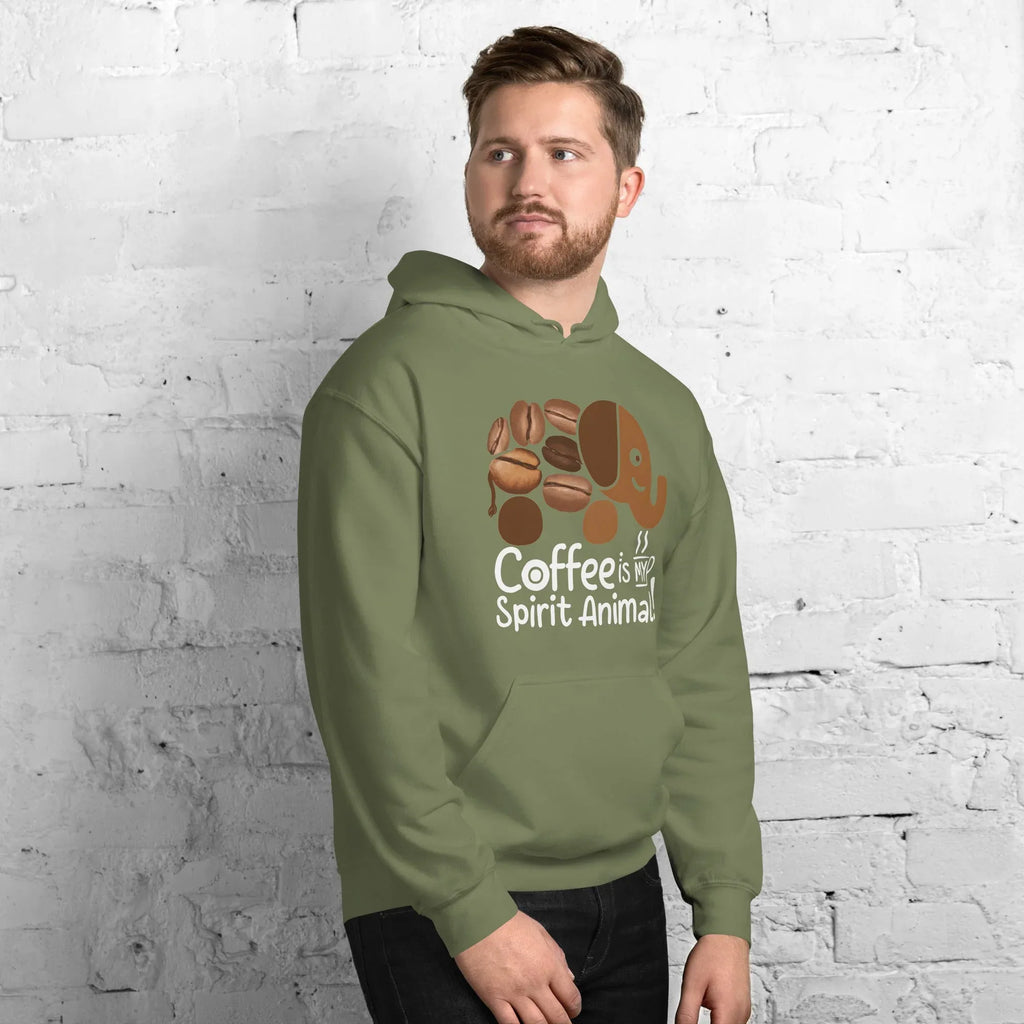 Unisex Hoodie | Coffee Is My Spirit Animal hoodie AwRans Clothing unisex-heavy-blend-hoodie-military-green-right-front-681635a624a11