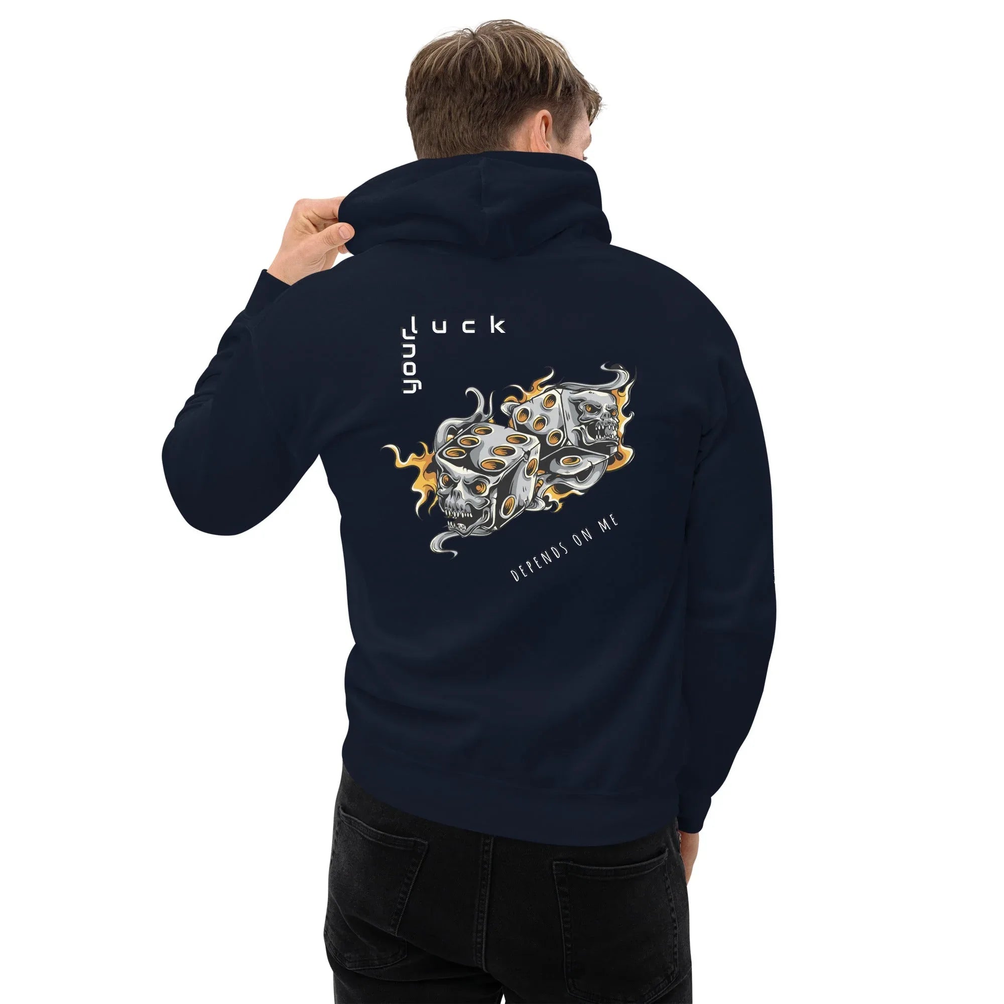 Men's | Your Luck Depends On Me Hoodie hoodie AwRans Clothing unisex-heavy-blend-hoodie-navy-back-6650eb613dec4
