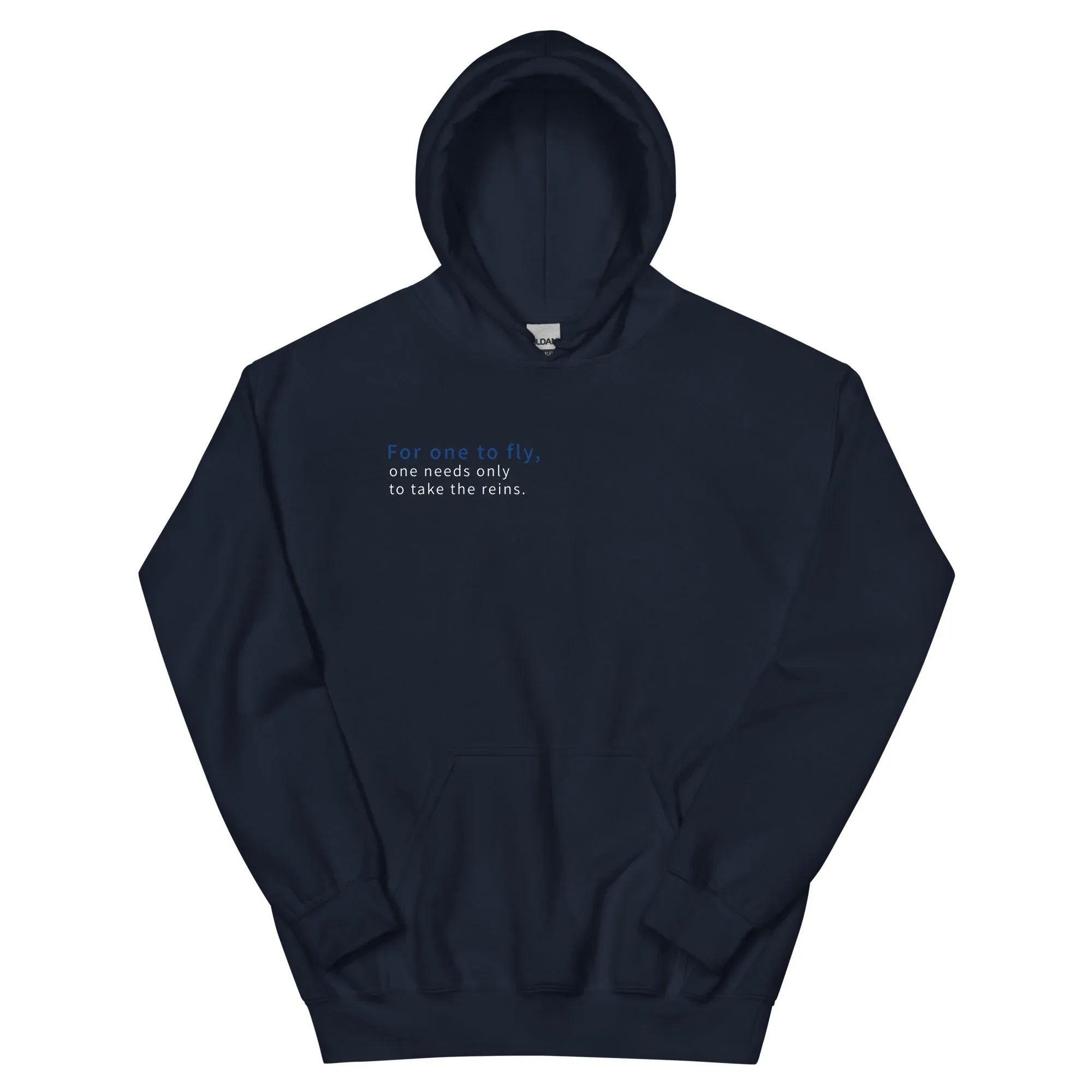 Unisex | For One To Fly One Needs Only To Take The Reins Hoodie Navy hoodie AwRans Clothing unisex-heavy-blend-hoodie-navy-front-66508873b0cd9