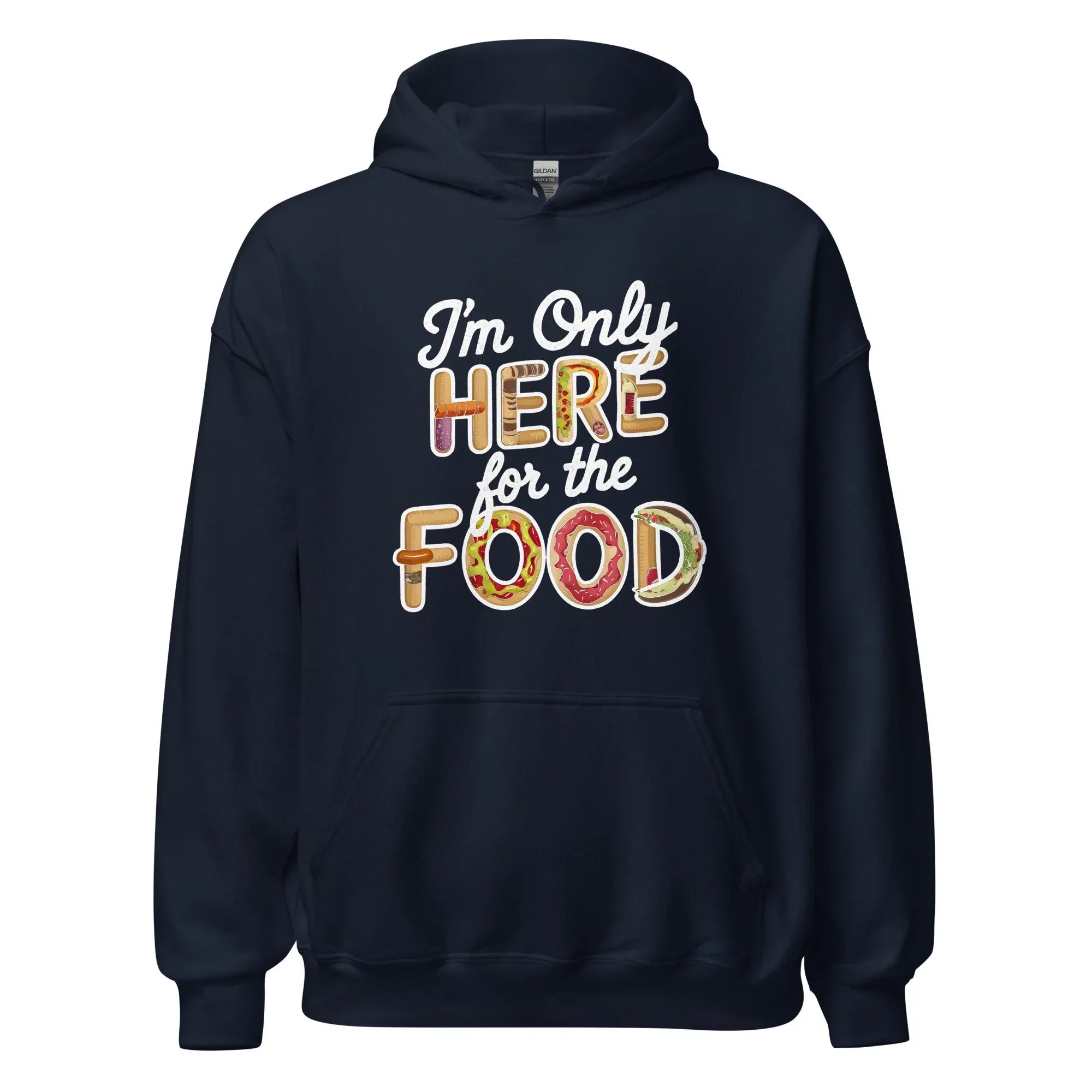Unisex | I'm Only Here For The Food Hoodie Navy hoodie AwRans Clothing unisex-heavy-blend-hoodie-navy-front-666586136432d
