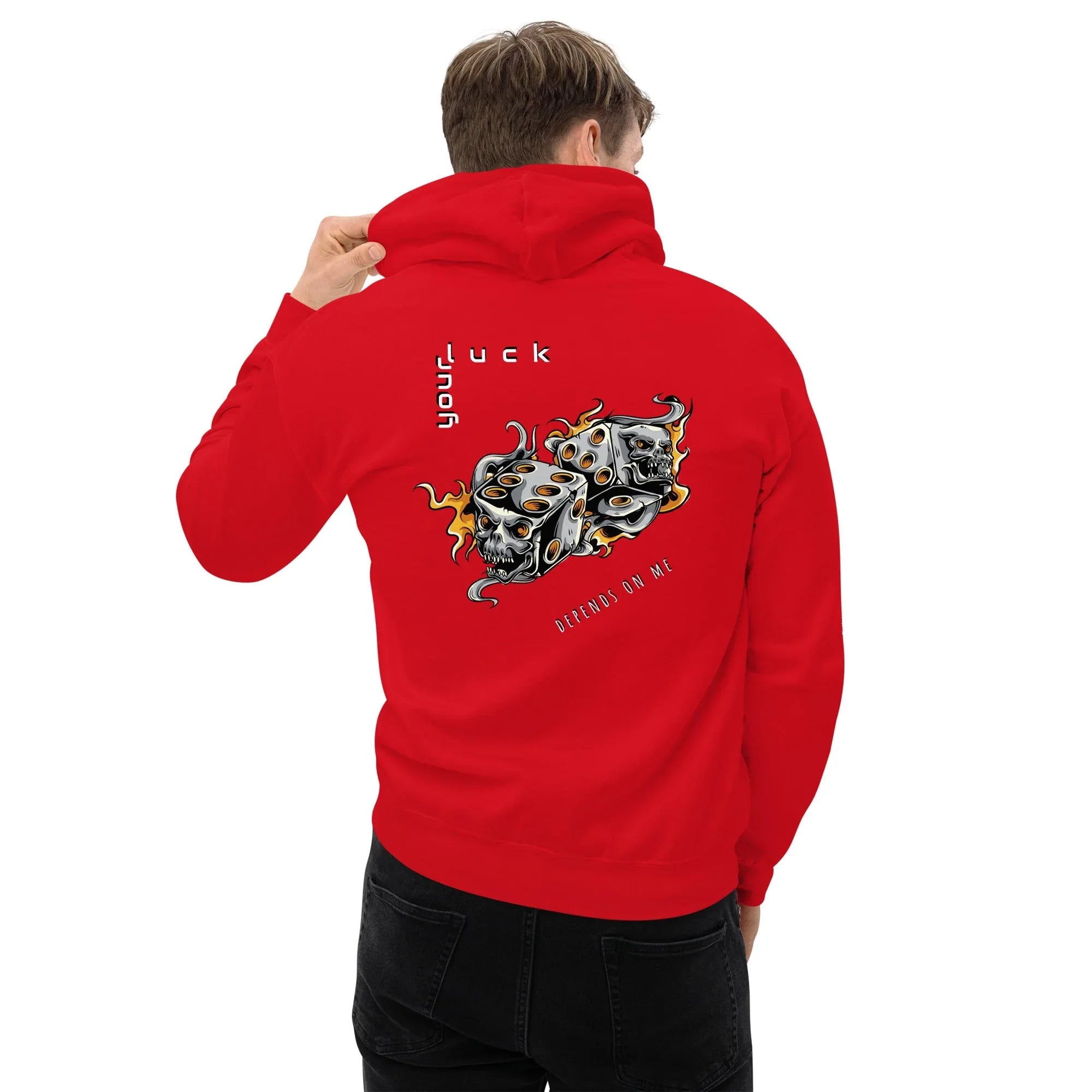 Men's | Your Luck Depends On Me Hoodie hoodie AwRans Clothing unisex-heavy-blend-hoodie-red-back-6650eb614c6c7