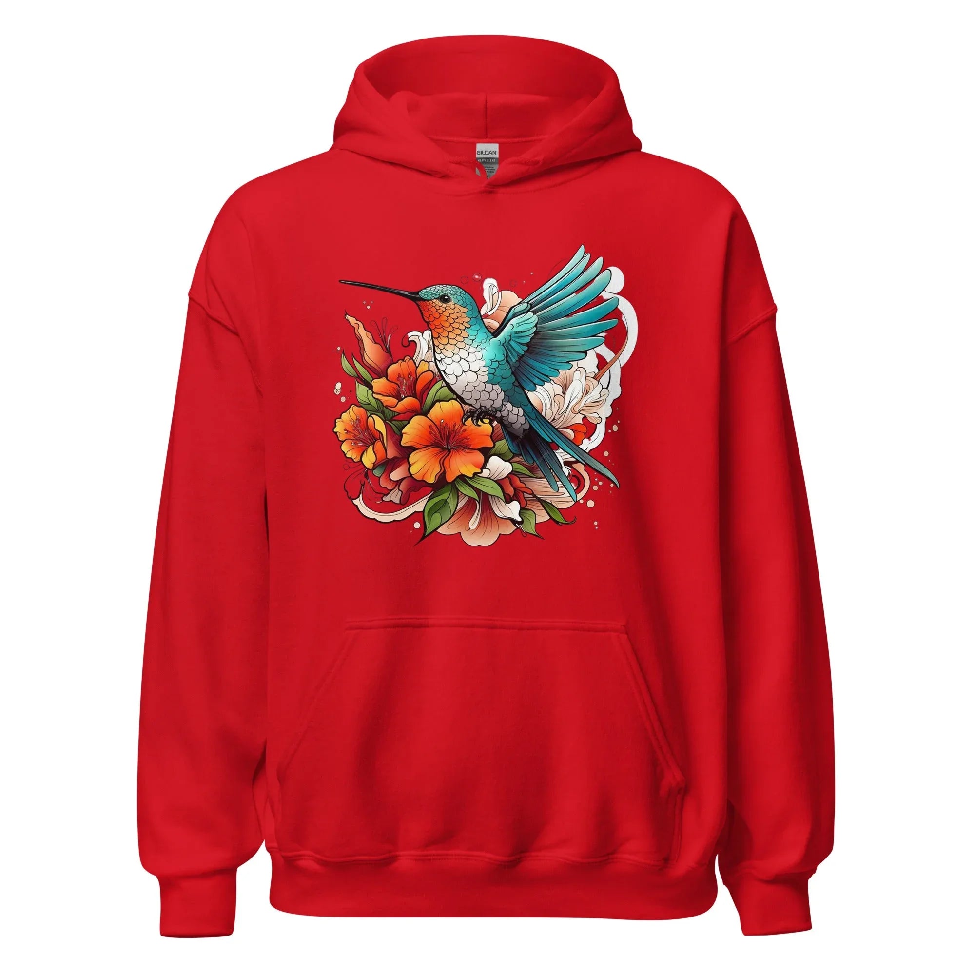 Unisex | Flying Bird With Flowers Hoodie Red hoodie AwRans Clothing unisex-heavy-blend-hoodie-red-front-661469301cf98