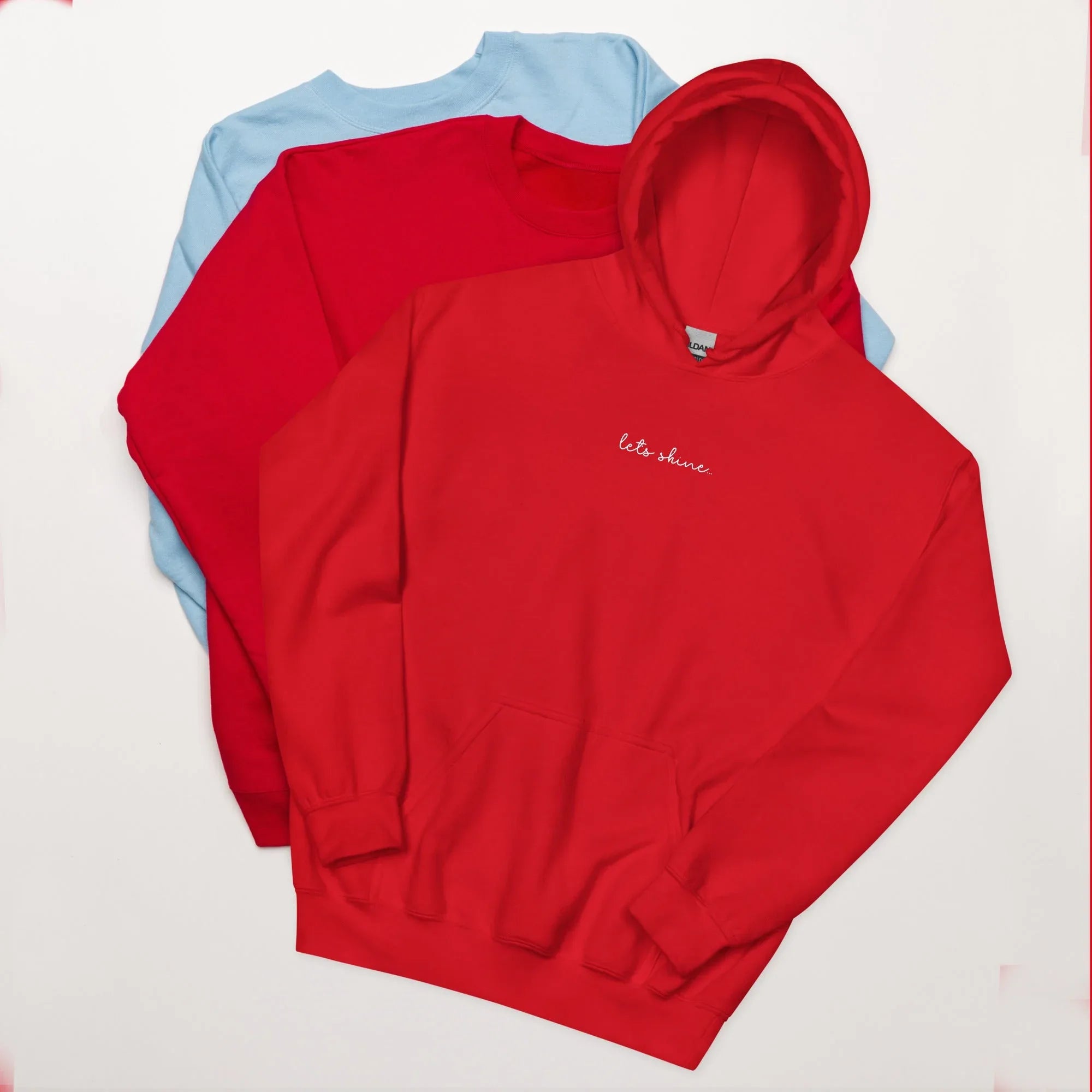 Unisex | Let's Shine Hoodie Red hoodie AwRans Clothing unisex-heavy-blend-hoodie-red-front-66504b362a53d