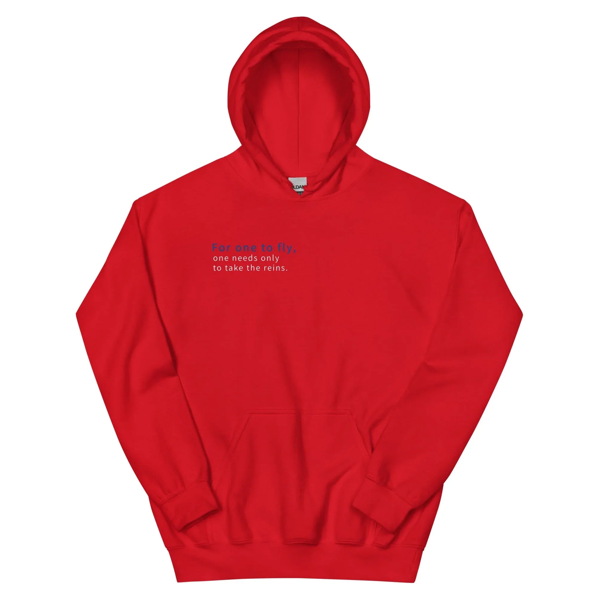 Unisex | For One To Fly One Needs Only To Take The Reins Hoodie Red hoodie AwRans Clothing unisex-heavy-blend-hoodie-red-front-66508873b79f1