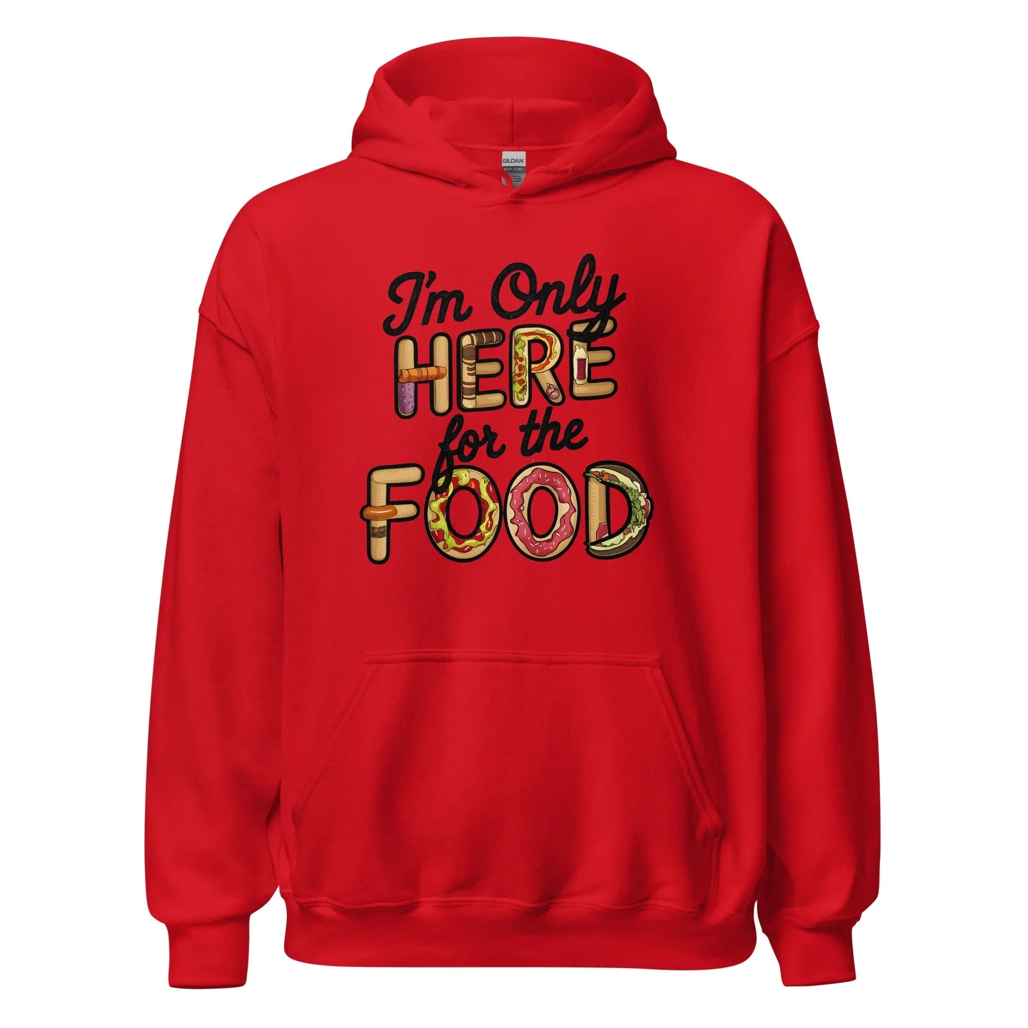 Unisex | I'm Only Here For The Food Hoodie Red hoodie AwRans Clothing unisex-heavy-blend-hoodie-red-front-665d3307e3e47