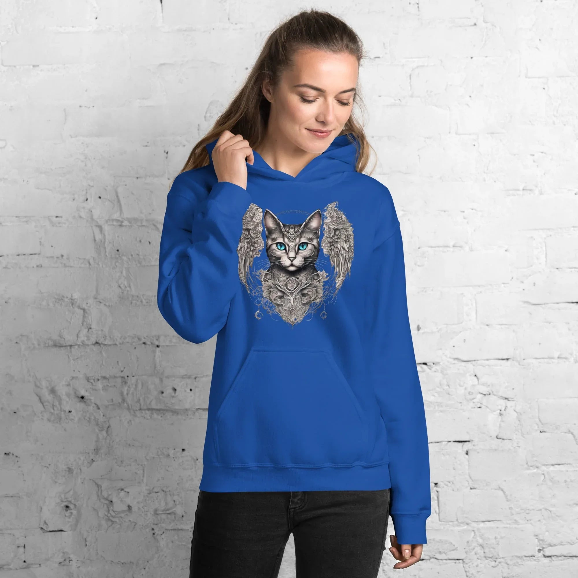 Women's | Cat With Wings Hoodie Royal Hoodie AwRans Clothing unisex-heavy-blend-hoodie-royal-front-65dbd09d7e67e