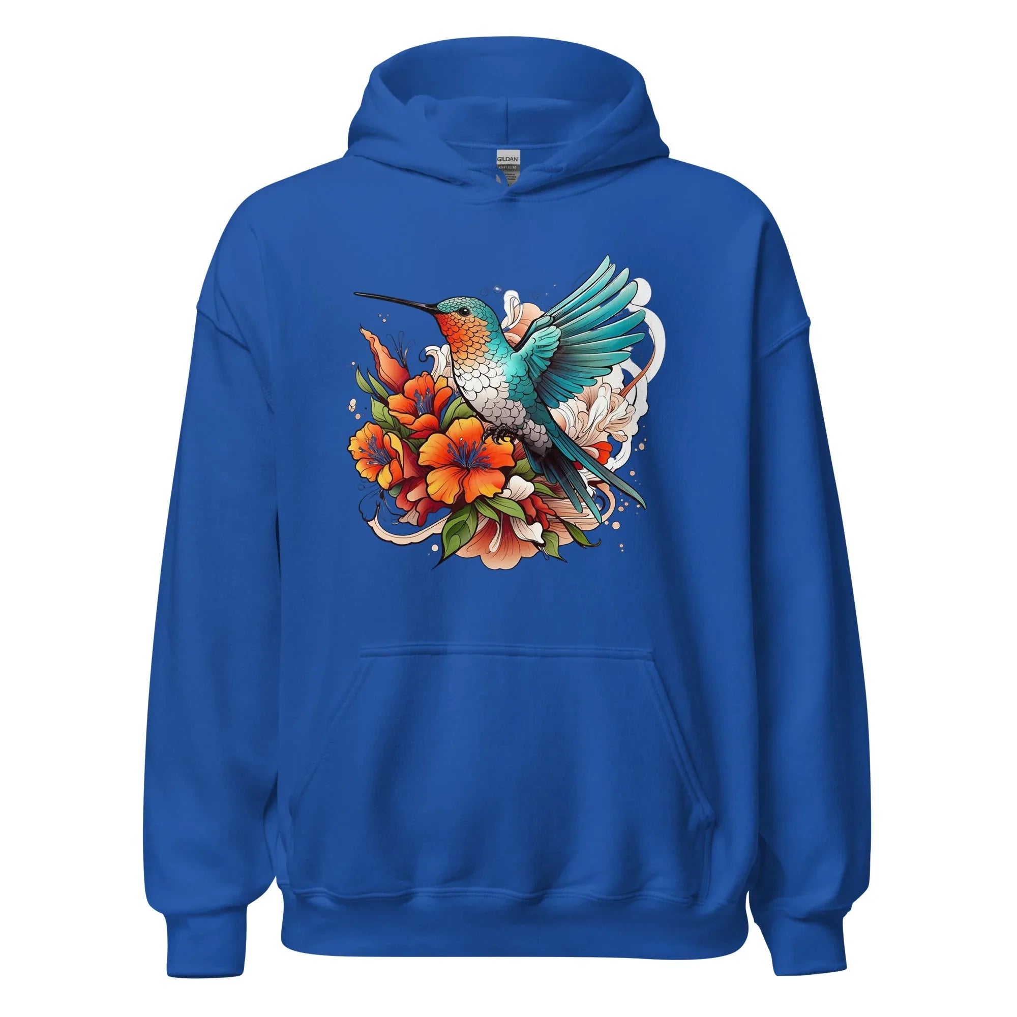 Unisex | Flying Bird With Flowers Hoodie Royal hoodie AwRans Clothing unisex-heavy-blend-hoodie-royal-front-661469301ff33