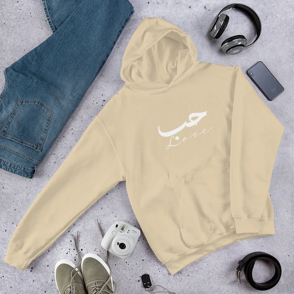 ARABIC Unisex | Love Hoodie Sand hoodie AwRans Clothing unisex-heavy-blend-hoodie-sand-front-66337702a51e3