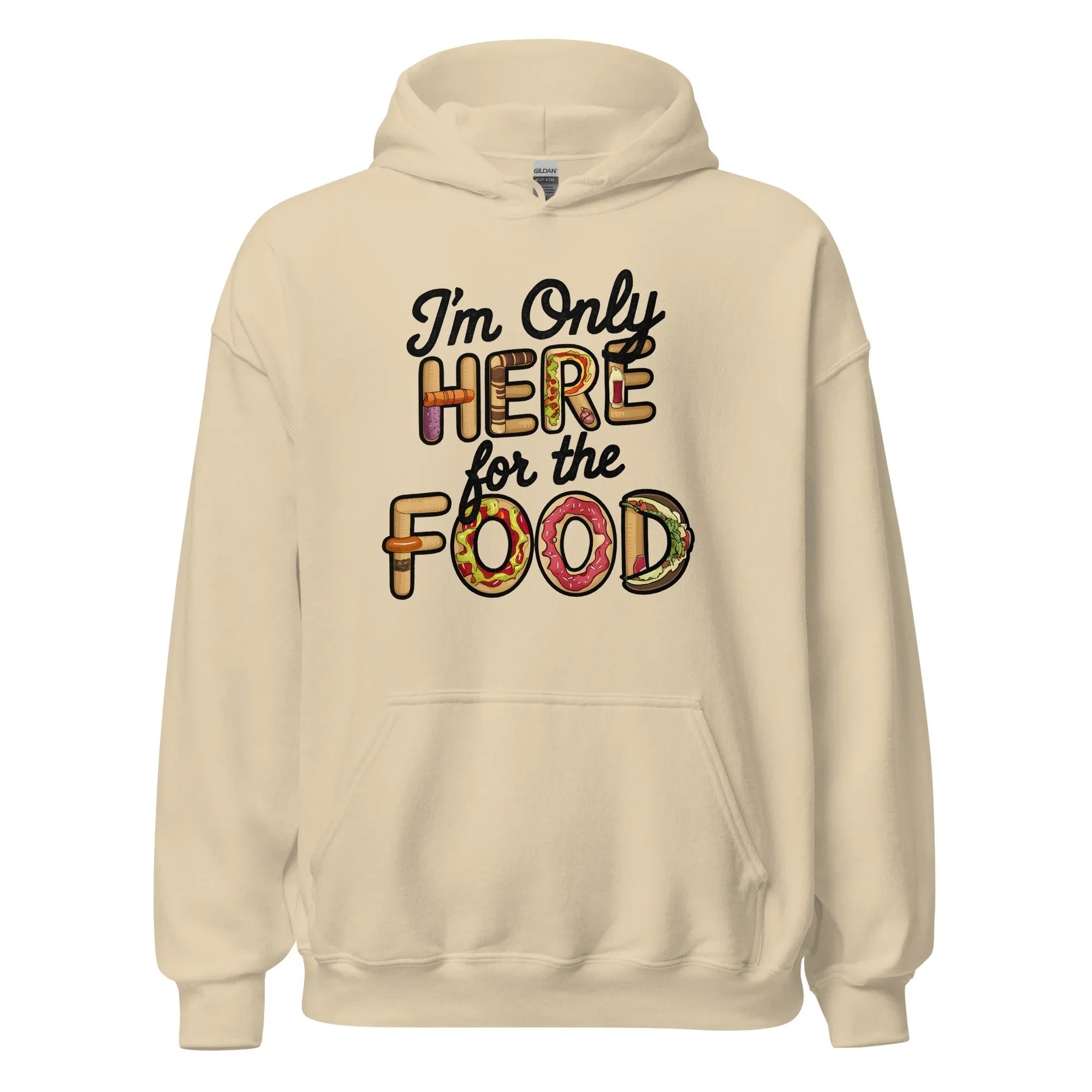 Unisex | I'm Only Here For The Food Hoodie Sand hoodie AwRans Clothing unisex-heavy-blend-hoodie-sand-front-665d3308174ba
