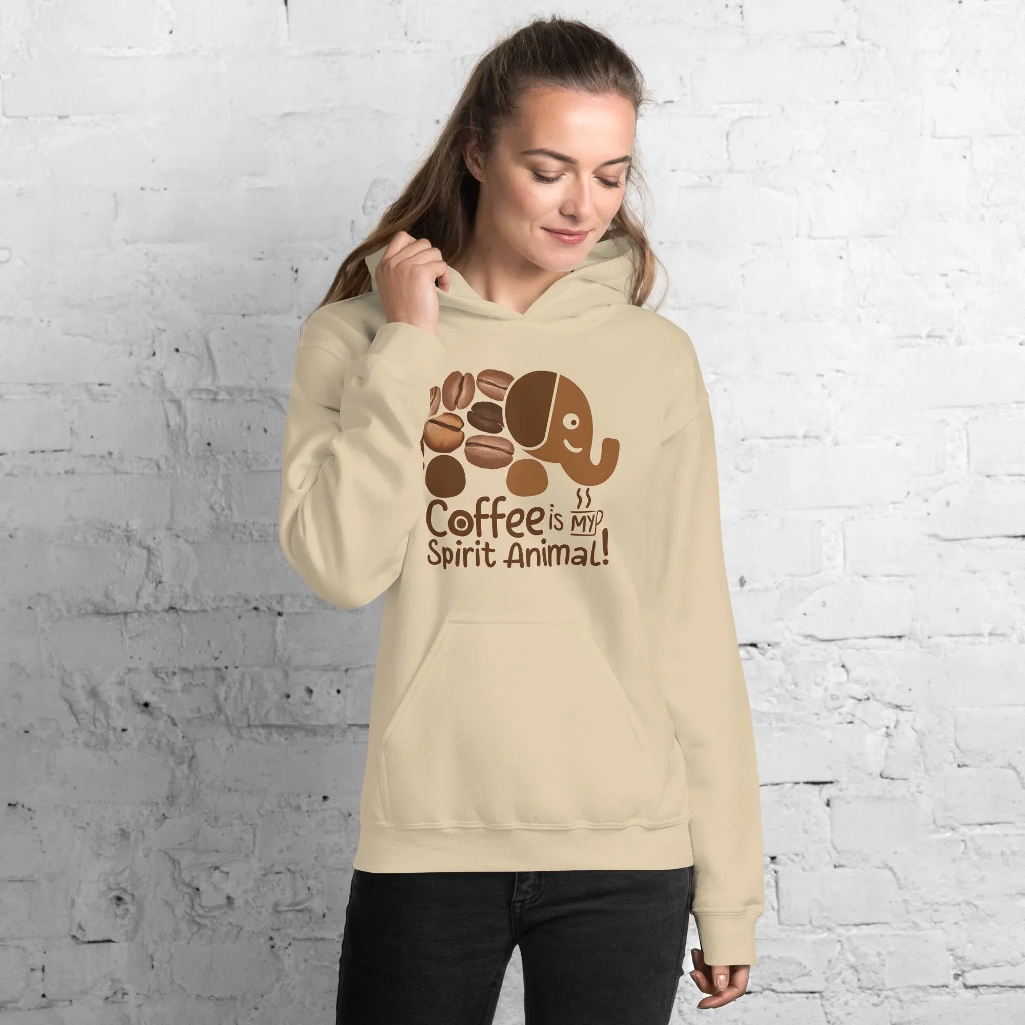 Unisex Hoodie | Coffee Is My Spirit Animal hoodie AwRans Clothing unisex-heavy-blend-hoodie-sand-front-681654ab09543