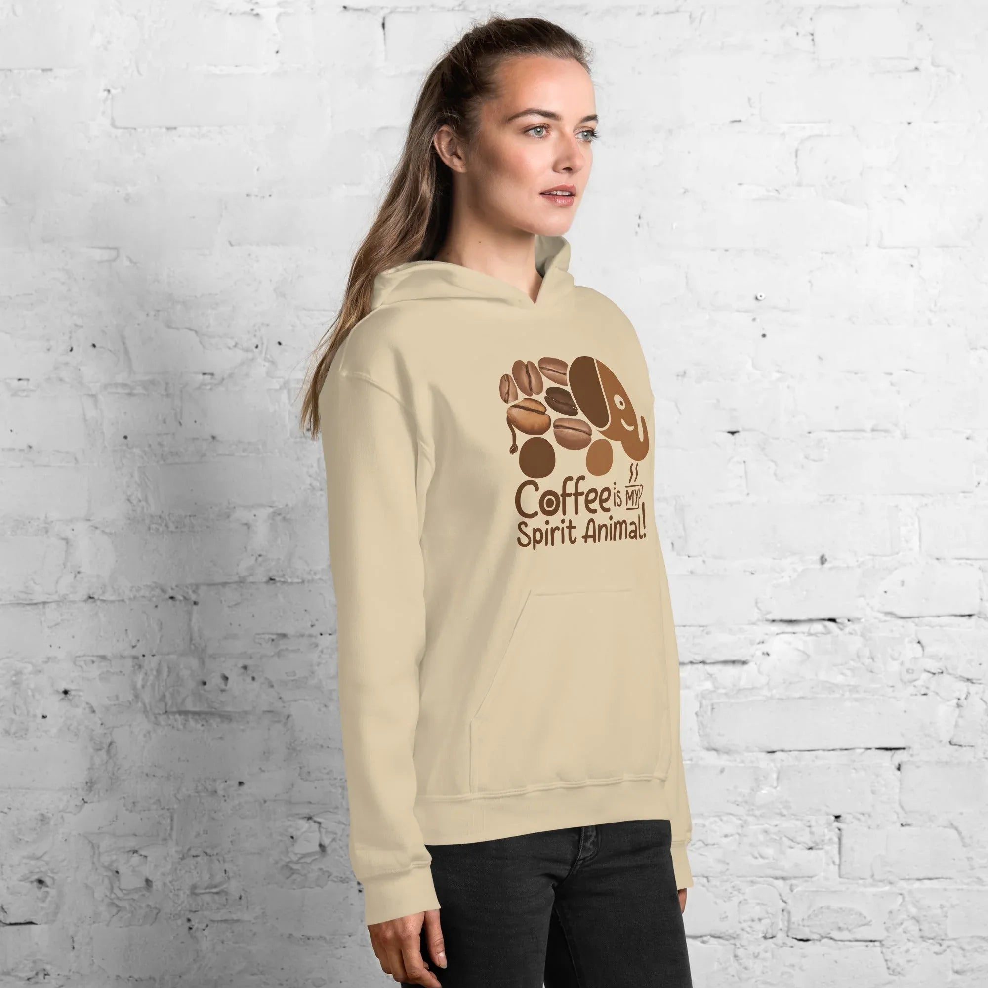 Unisex Hoodie | Coffee Is My Spirit Animal hoodie AwRans Clothing unisex-heavy-blend-hoodie-sand-right-front-681654aacce7b
