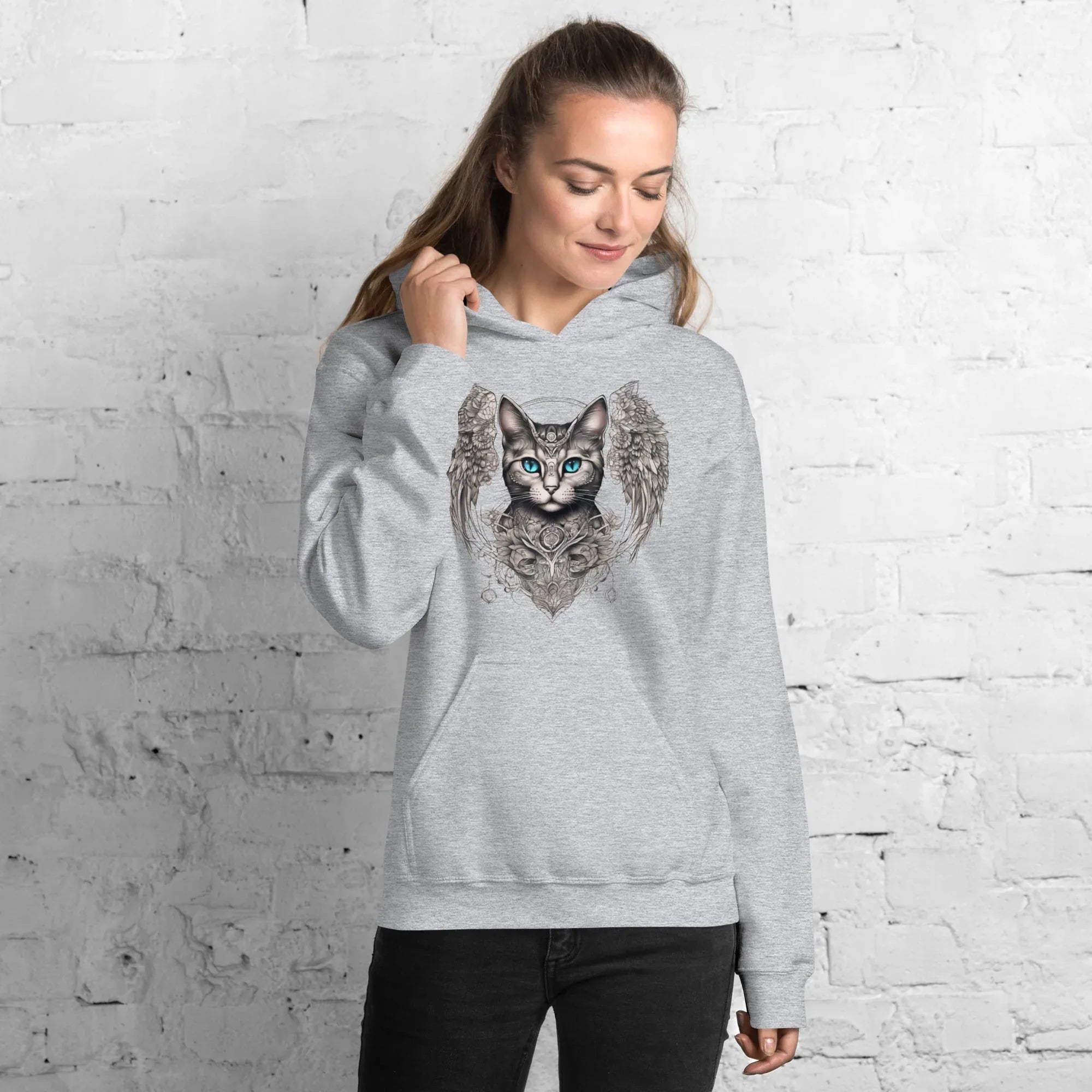 Women's | Cat With Wings Hoodie Sport Grey Hoodie AwRans Clothing unisex-heavy-blend-hoodie-sport-grey-front-65dbd09d88a7b