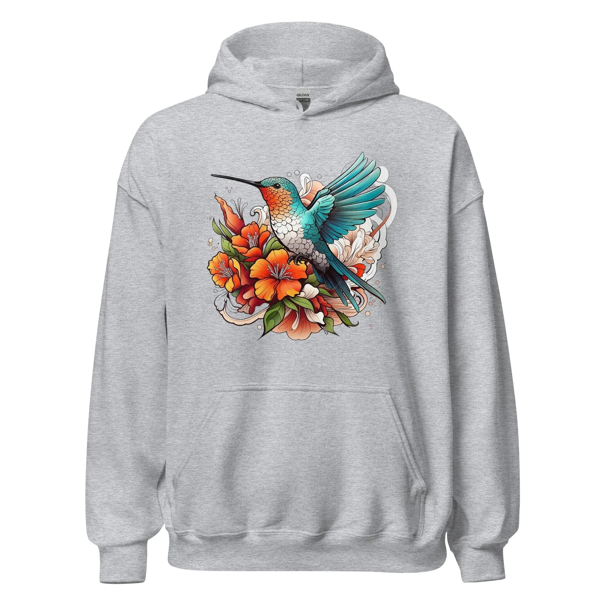 Unisex | Flying Bird With Flowers Hoodie Sport Grey hoodie AwRans Clothing unisex-heavy-blend-hoodie-sport-grey-front-661469302898a