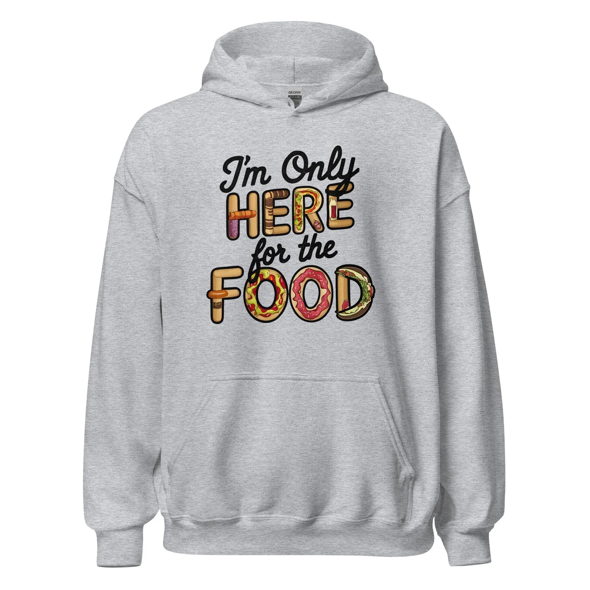 Unisex | I'm Only Here For The Food Hoodie Sport Grey hoodie AwRans Clothing unisex-heavy-blend-hoodie-sport-grey-front-665d330809300