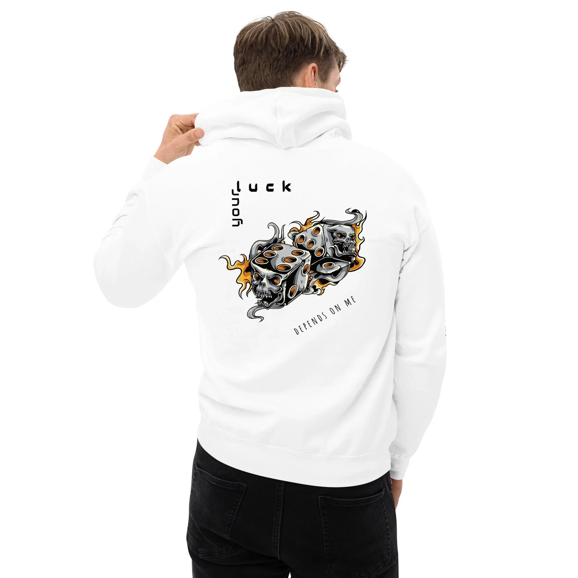 Men's | Your Luck Depends On Me Hoodie hoodie AwRans Clothing unisex-heavy-blend-hoodie-white-back-664037939775f