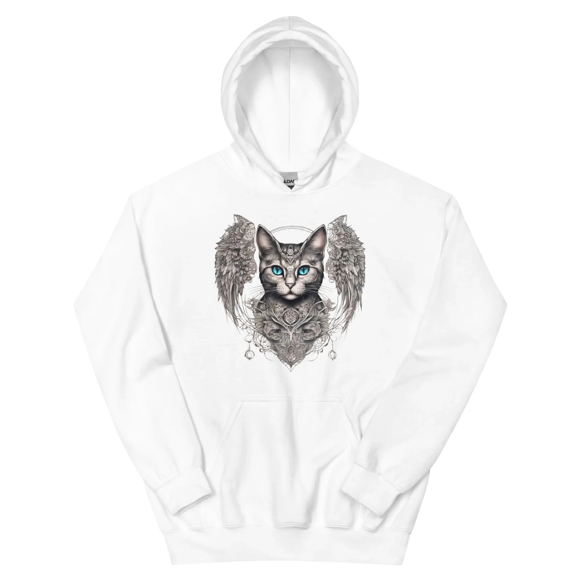 Women's | Cat With Wings Hoodie White Hoodie AwRans Clothing unisex-heavy-blend-hoodie-white-front-65dbd09d6ee8c