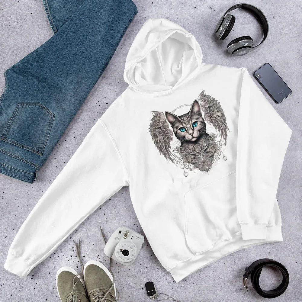 Women's | Cat With Wings Hoodie Hoodie AwRans Clothing unisex-heavy-blend-hoodie-white-front-65dbd09d72f5c