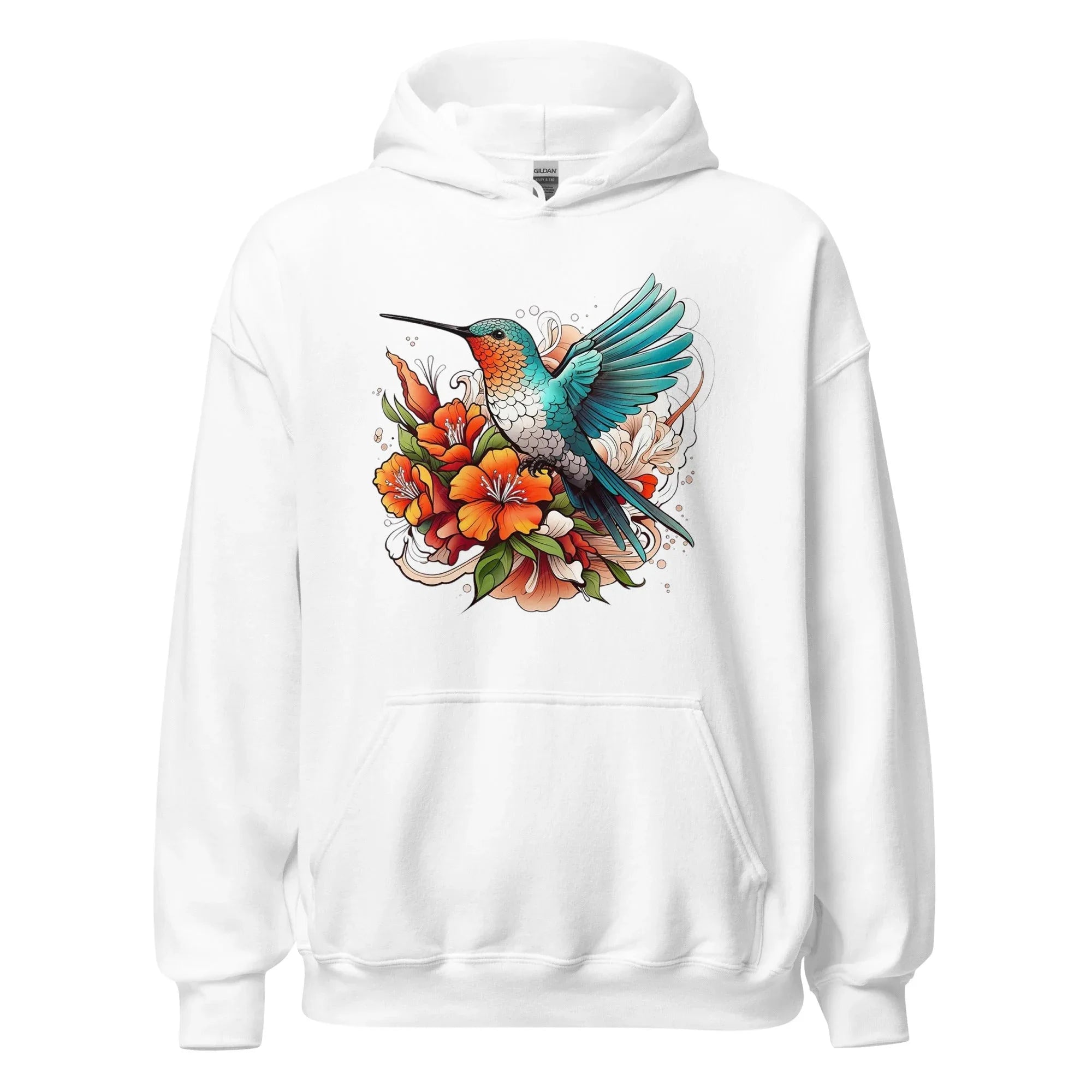 Unisex | Flying Bird With Flowers Hoodie White hoodie AwRans Clothing unisex-heavy-blend-hoodie-white-front-6614693034abe