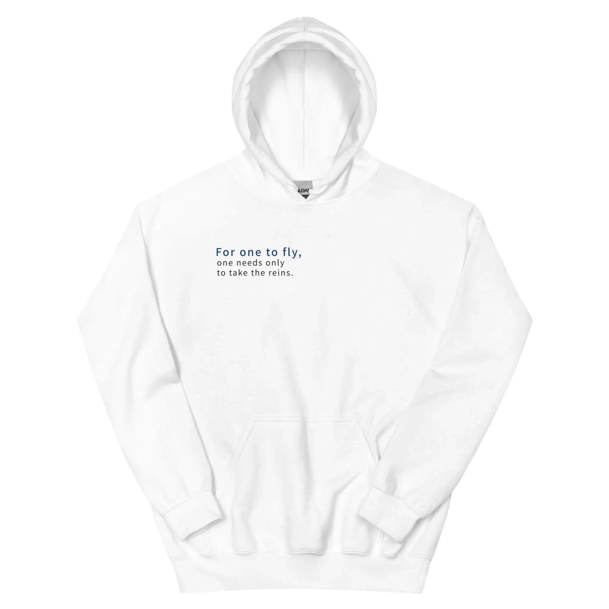 Unisex | For One To Fly One Needs Only To Take The Reins Hoodie White hoodie AwRans Clothing unisex-heavy-blend-hoodie-white-front-663ffdef8a97c