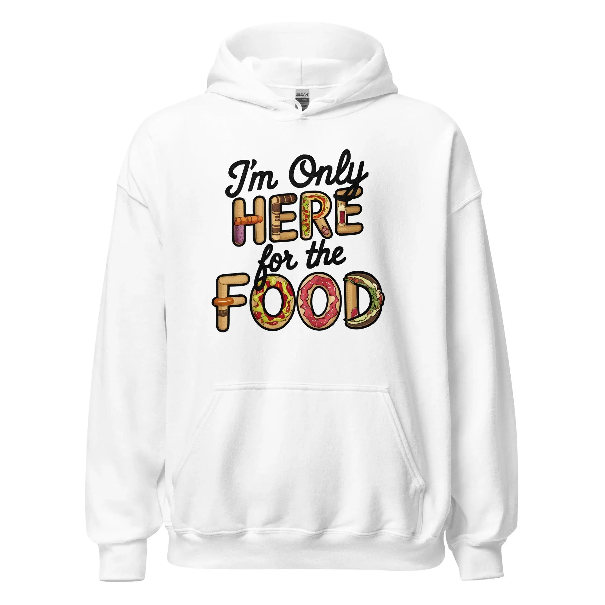 Unisex | I'm Only Here For The Food Hoodie White hoodie AwRans Clothing unisex-heavy-blend-hoodie-white-front-665d330826d70