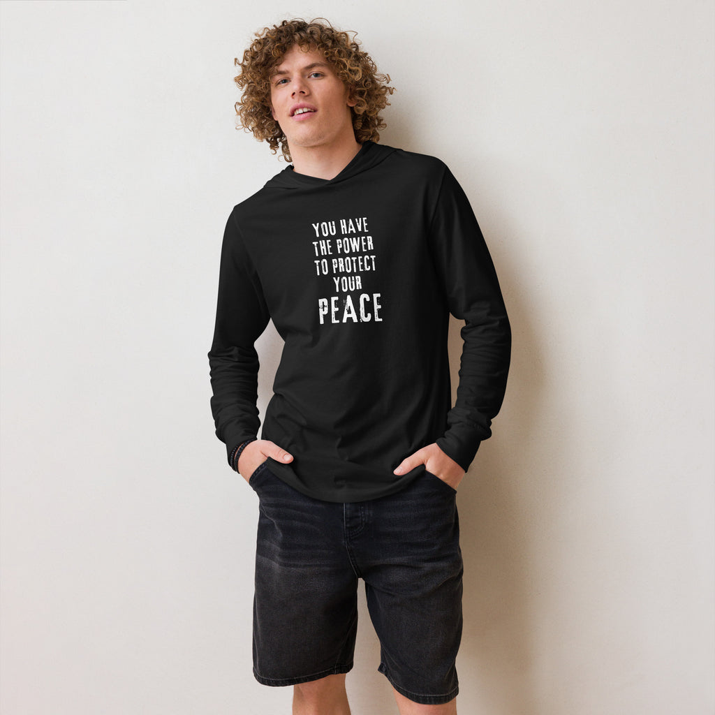 Unisex Hooded Long-Sleeve Tee | You Have The Power To Protect Your Peace Hooded long-sleeve tee AwRans Clothing unisex-hooded-long-sleeve-tee-black-front-67eb958bf0f55