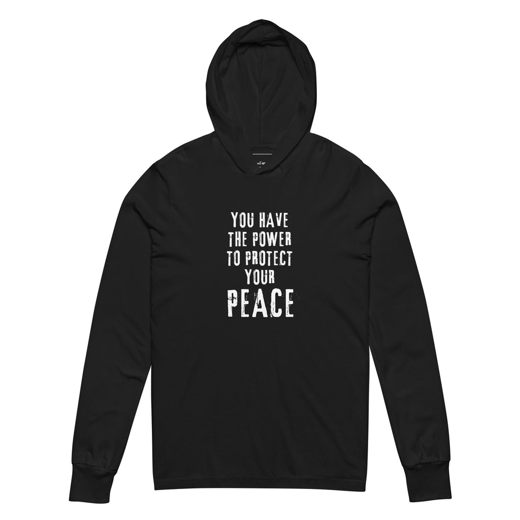 Unisex Hooded Long-Sleeve Tee | You Have The Power To Protect Your Peace Hooded long-sleeve tee AwRans Clothing unisex-hooded-long-sleeve-tee-black-front-67eb958bf1e48