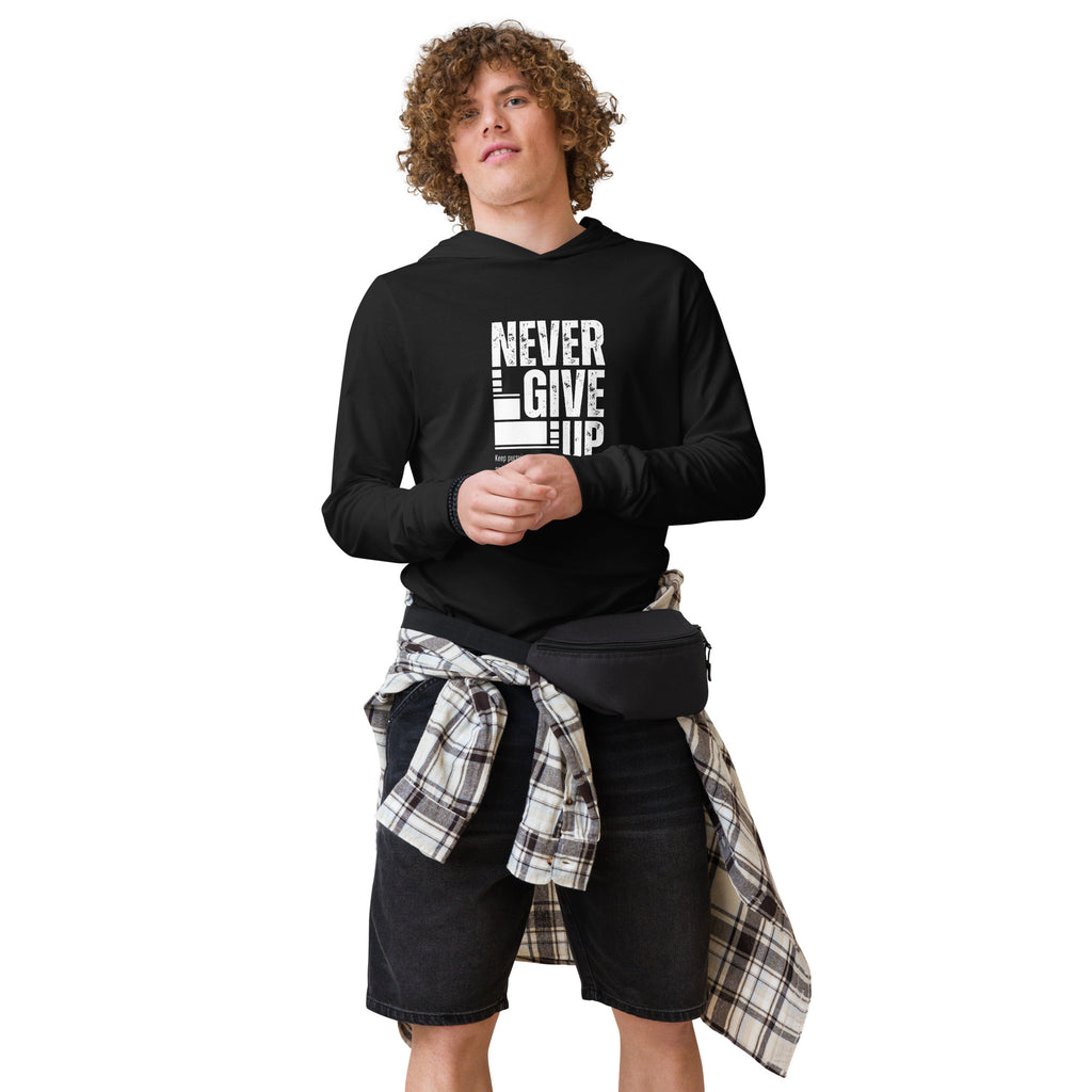 Unisex Hooded Long-Sleeve Tee | Never Give Up Hooded long-sleeve tee AwRans Clothing unisex-hooded-long-sleeve-tee-black-front-67eb96c45e290