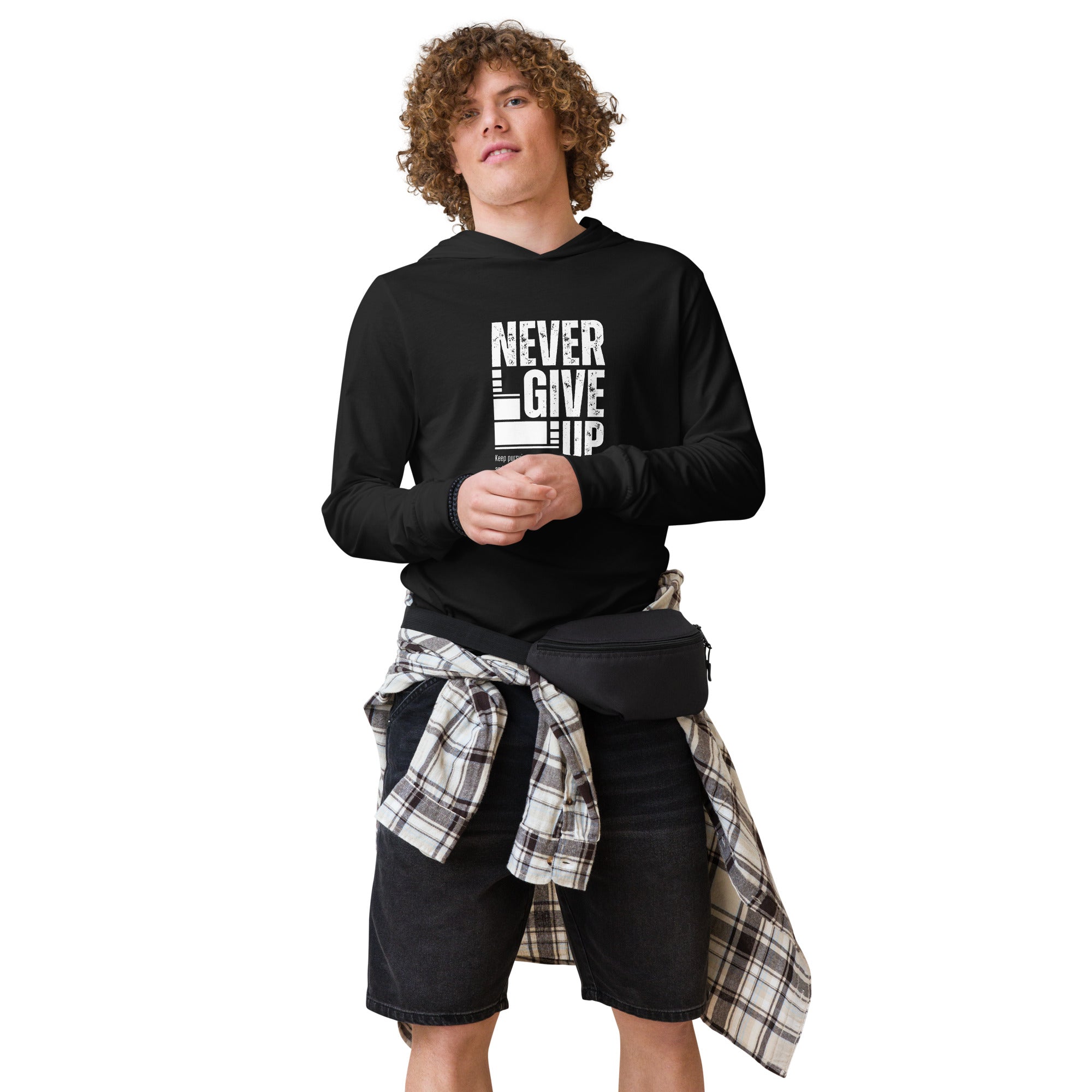 Unisex Hooded Long-Sleeve Tee | Never Give Up Hooded long-sleeve tee AwRans Clothing unisex-hooded-long-sleeve-tee-black-front-67eb96c45e290