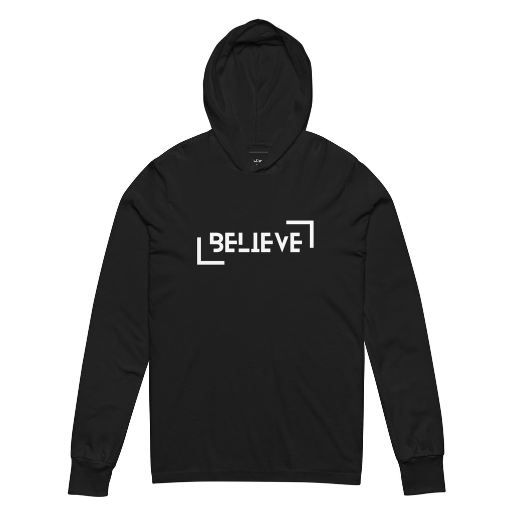 Unisex Hooded Long-Sleeve Tee | Believe Hooded long-sleeve tee AwRans Clothing unisex-hooded-long-sleeve-tee-black-front-67eb9818ad57b