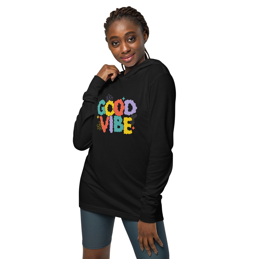 Unisex Hooded Long-Sleeve Tee | Good Vibe Hooded long-sleeve tee AwRans Clothing unisex-hooded-long-sleeve-tee-black-front-67eb9bb8f3b52