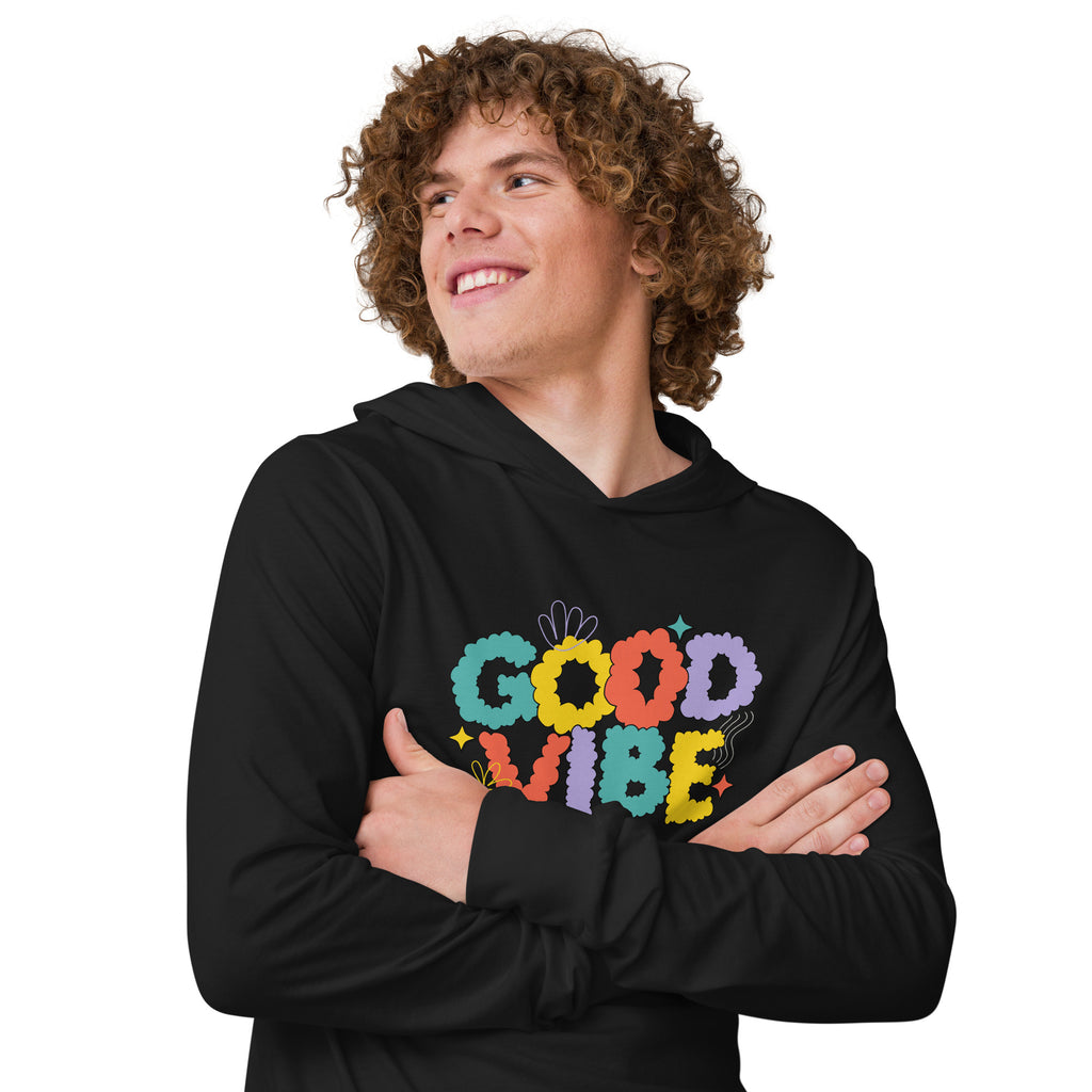 Unisex Hooded Long-Sleeve Tee | Good Vibe Hooded long-sleeve tee AwRans Clothing unisex-hooded-long-sleeve-tee-black-right-front-67eb9bb8f414b