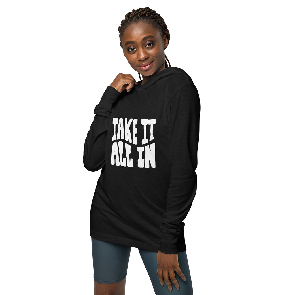 Unisex Hooded Long-Sleeve Tee | Take It All In Hooded long-sleeve tee AwRans Clothing unisex-hooded-long-sleeve-tee-charcoal-black-triblend-front-67eb9421bbc81