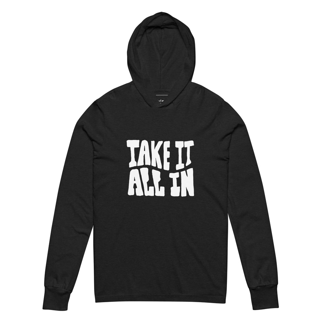 Unisex Hooded Long-Sleeve Tee | Take It All In Hooded long-sleeve tee AwRans Clothing unisex-hooded-long-sleeve-tee-charcoal-black-triblend-front-67eb9421bce6d