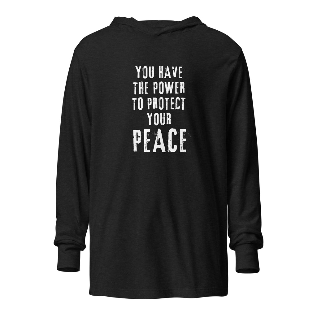 Unisex Hooded Long-Sleeve Tee | You Have The Power To Protect Your Peace Charcoal-Black Triblend Hooded long-sleeve tee AwRans Clothing unisex-hooded-long-sleeve-tee-charcoal-black-triblend-front-67eb958be9bee