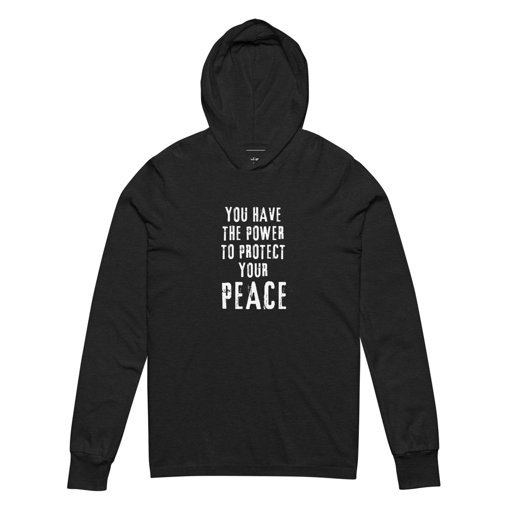 Unisex Hooded Long-Sleeve Tee | You Have The Power To Protect Your Peace Hooded long-sleeve tee AwRans Clothing unisex-hooded-long-sleeve-tee-charcoal-black-triblend-front-67eb958bedb28