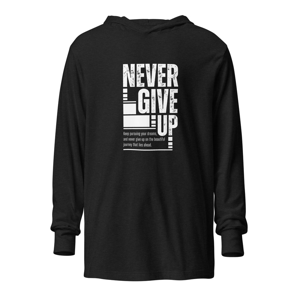 Unisex Hooded Long-Sleeve Tee | Never Give Up Charcoal-Black Triblend Hooded long-sleeve tee AwRans Clothing unisex-hooded-long-sleeve-tee-charcoal-black-triblend-front-67eb96c455f8a