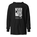 Unisex Hooded Long-Sleeve Tee | Never Give Up Charcoal-Black Triblend Hooded long-sleeve tee AwRans Clothing unisex-hooded-long-sleeve-tee-charcoal-black-triblend-front-67eb96c455f8a