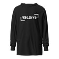 Unisex Hooded Long-Sleeve Tee | Believe Charcoal-Black Triblend Hooded long-sleeve tee AwRans Clothing unisex-hooded-long-sleeve-tee-charcoal-black-triblend-front-67eb9818a55b4