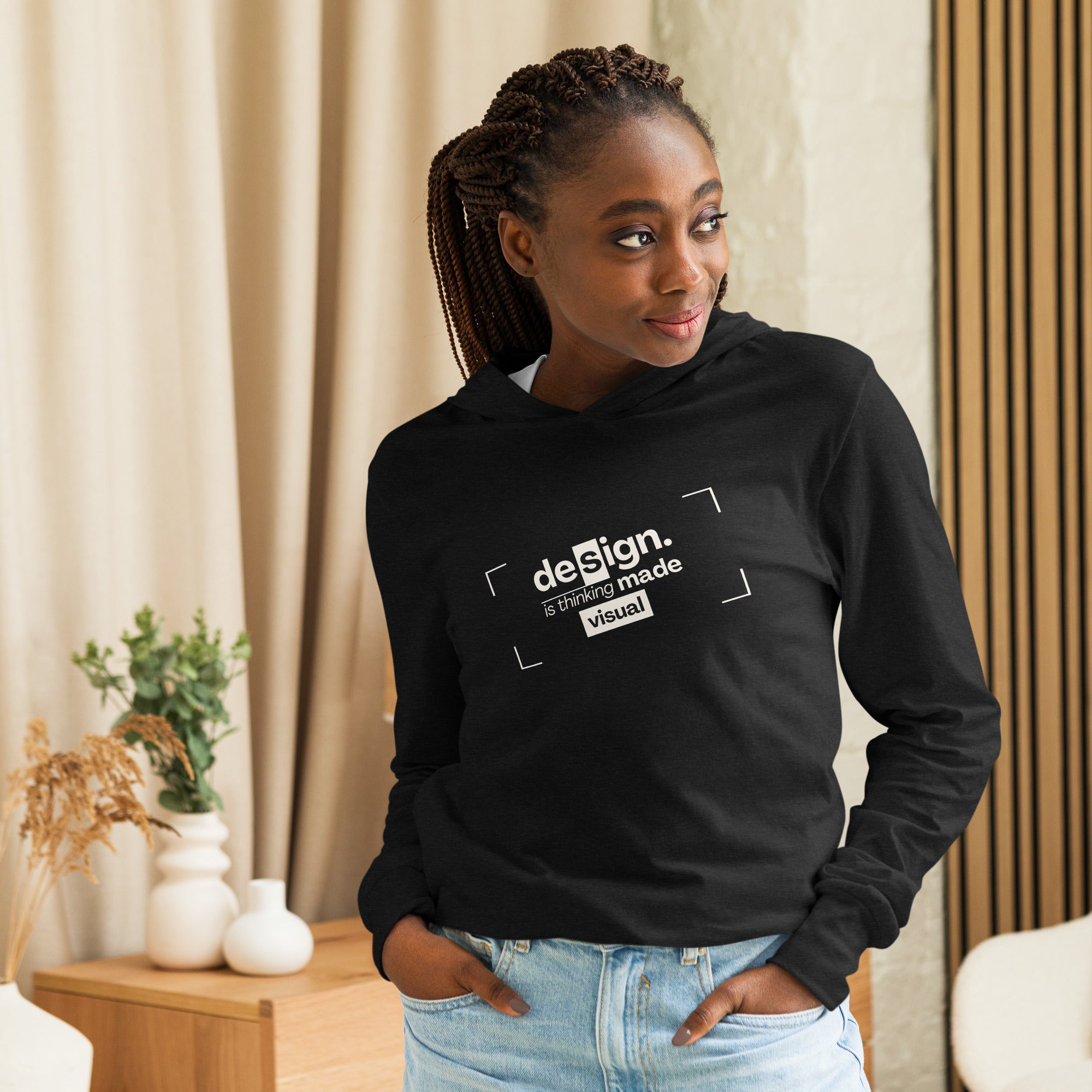 Unisex Hooded Long-Sleeve Tee | Design Is Thinking Made Visual Hooded long-sleeve tee AwRans Clothing unisex-hooded-long-sleeve-tee-charcoal-black-triblend-front-67eb9b110b3c1